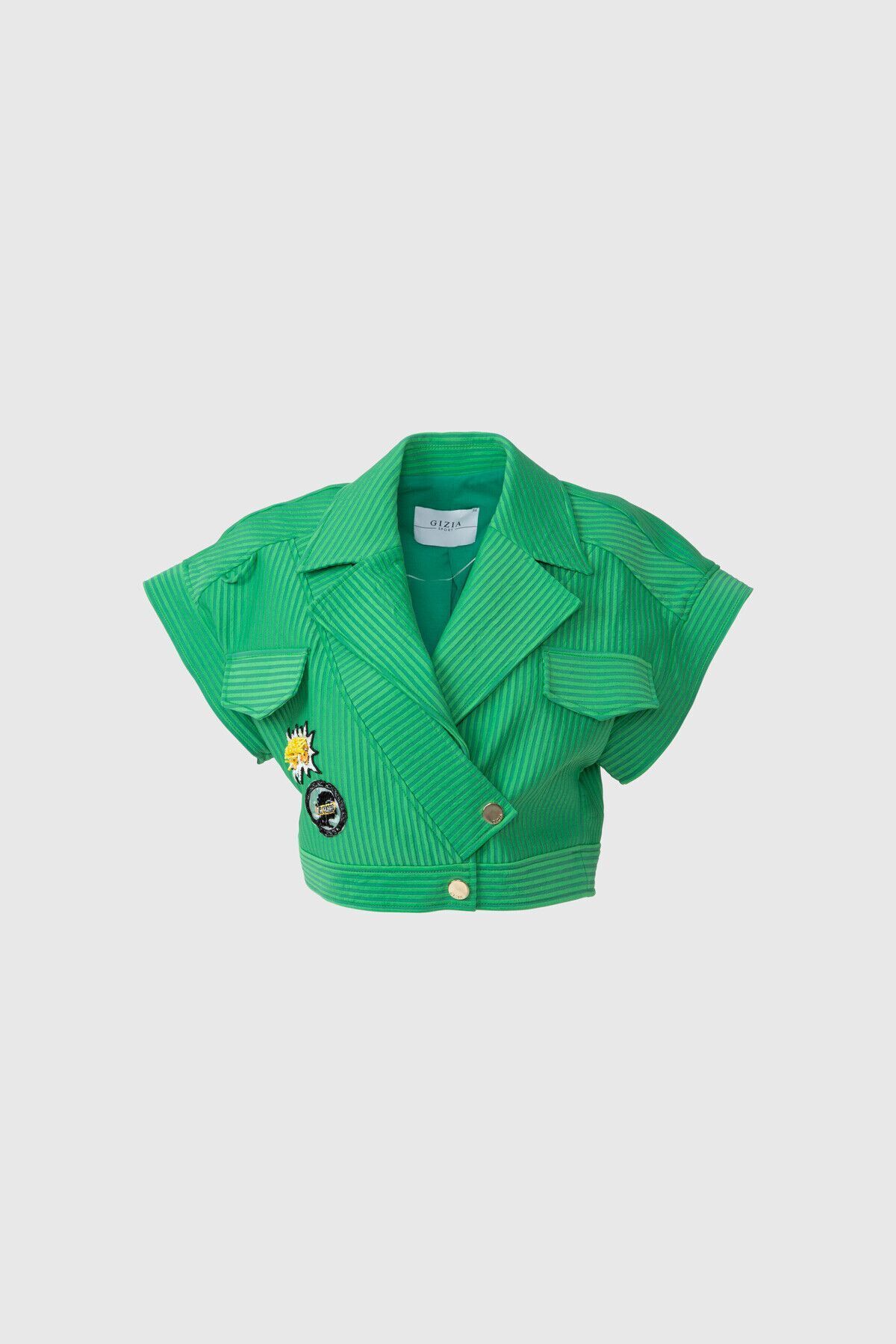 GIZIA Nakış Logo Detaylı Çıtçıt Kapama Kısa Kol Yeşil Ceket