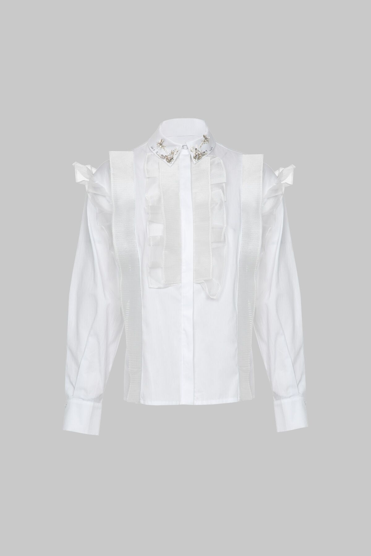GIZIA Fırfır Detaylı Işlemeli Beyaz Bluz