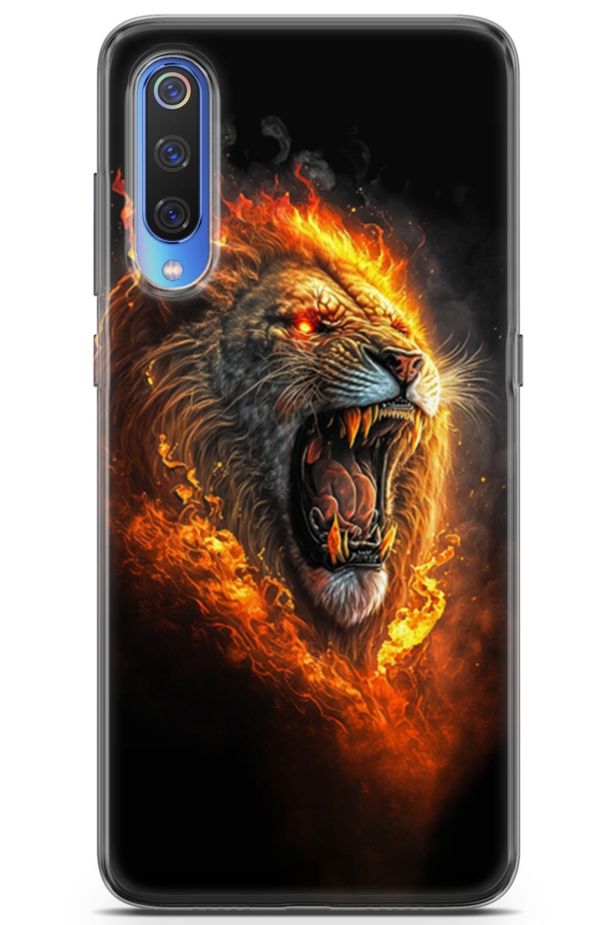 Lopard Xiaomi Mi 9 Uyumlu Kılıf Milano 29 Ateşli Aslan Leke Tutmaz Kapak Sarı