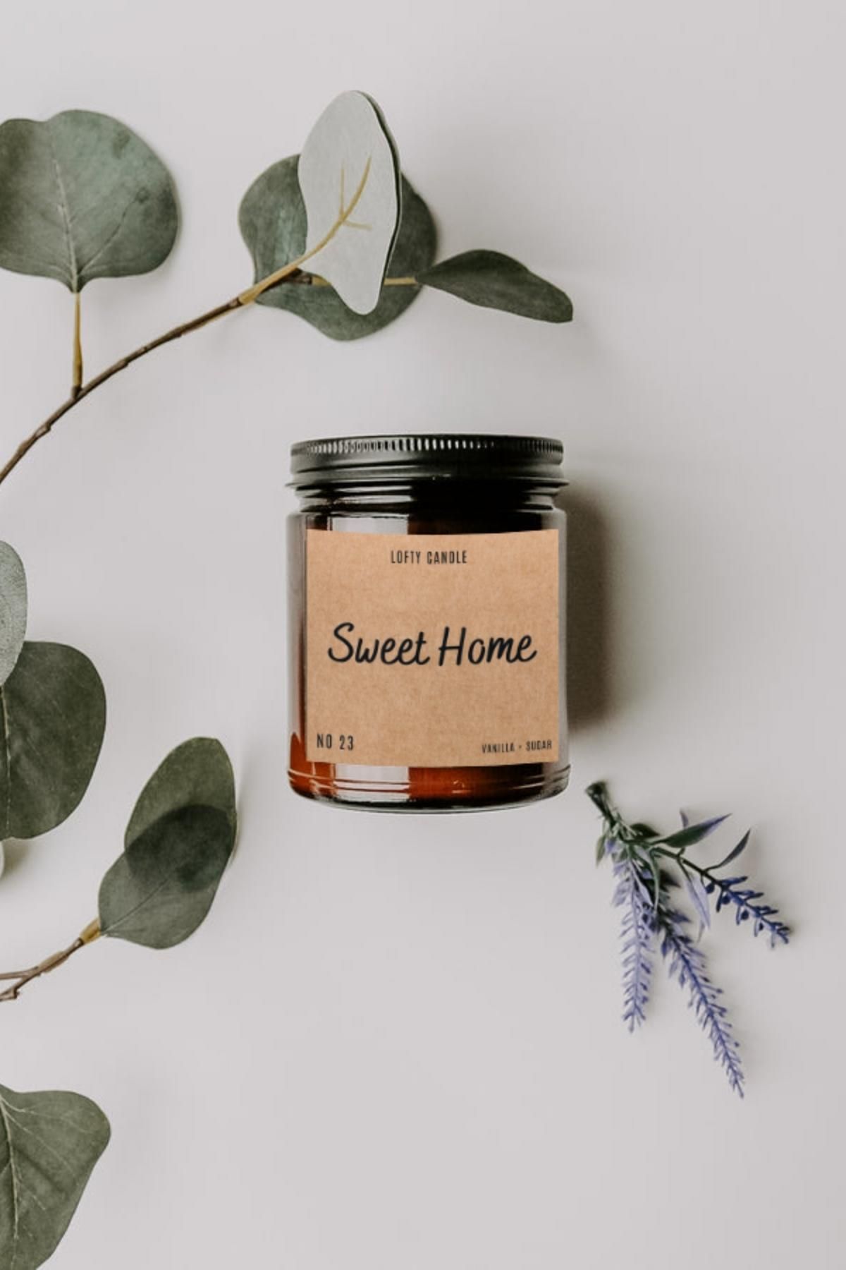 Lofty Sweet Home Kraft Etiket Amber Kavanoz Mum Dekor Aromaterapi Rahatlatıcı Vanilya Kokusu 210 gr