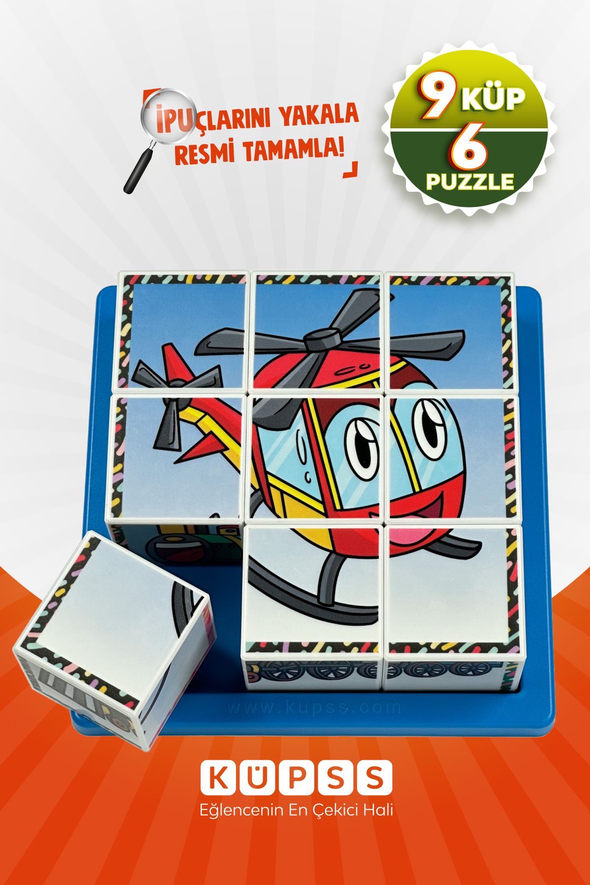 KÜPSS 6 Farklı Neşeli Taşıtlar Puzzle Rubik Küp 6 Yapboz 3 4 5 6 Yaş Eğitici Oyuncak