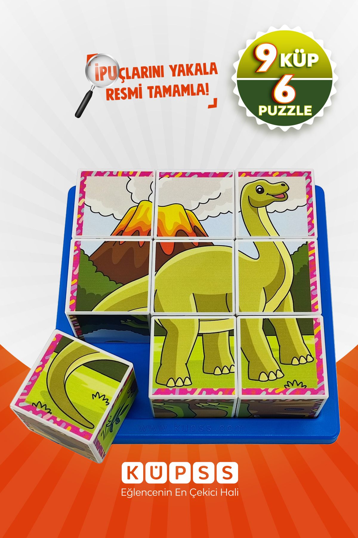 KÜPSS 6 Farklı Dinozorlar 3d Küp Puzzle Seri 1 - Eğitici Oyuncak 3 4 5 6 Yaş Geometrik Zeka