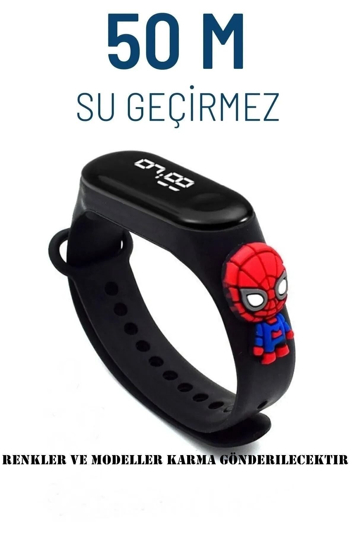 Levazım AVM Örümcek Adam Spiderman Figürlü Dijital Led Çocuk Saati Dokunmatik Ekranlı Su Geçirmez (siyah)