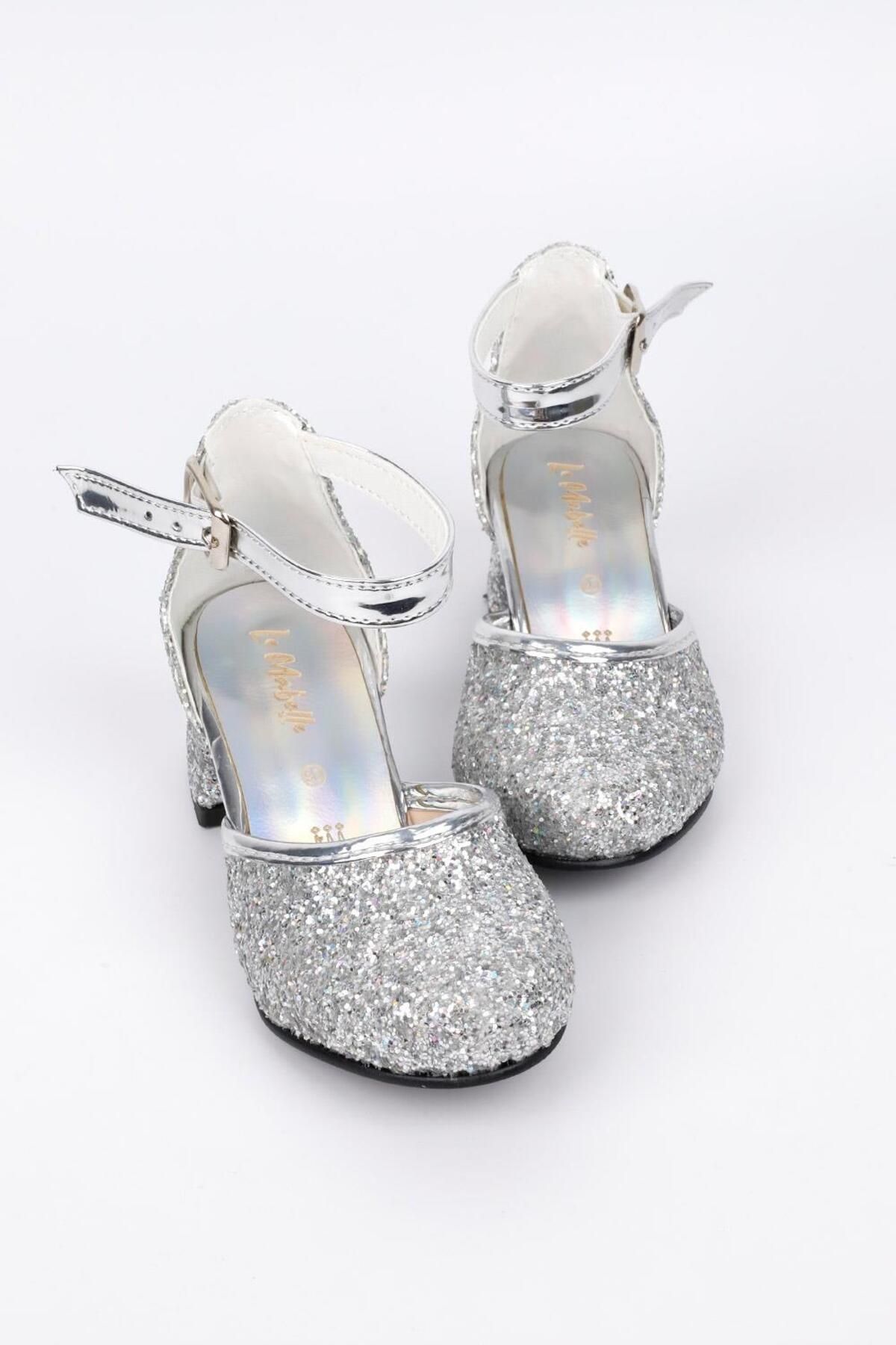 Le Mabelle Gümüş Simli Topuklu Kız Çocuk Ayakkabı
