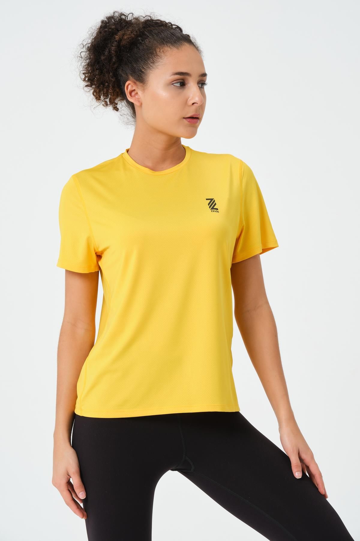 Zinde LIFE P-003000-kadın Bisiklet Yaka Rahat Kesim Casual Nefes Alabilen Athletic Spor T-shirt - Tişört-sarı