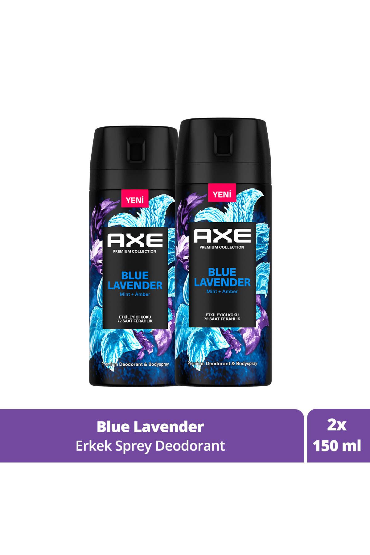 Axe Premium Collection Erkek Sprey Deodorant Blue Lavender 72 Saat Ferahlık 150 ml x2