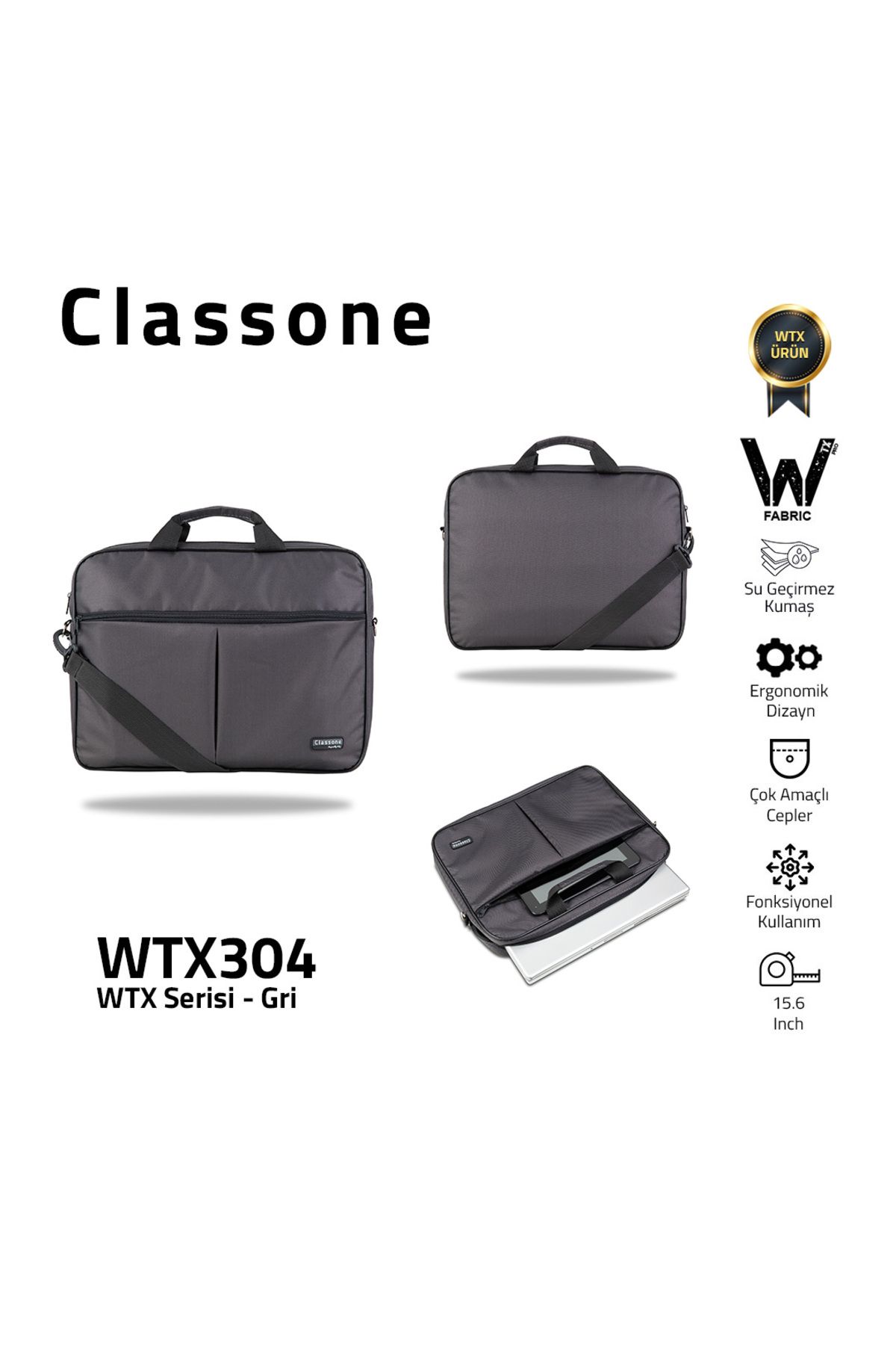 Classone Wtx304 Wtxpro serisi 15.6 Inch Uyumlu Su Geçirmez Kumaş Macbook, Laptop , Notebook El Çantası