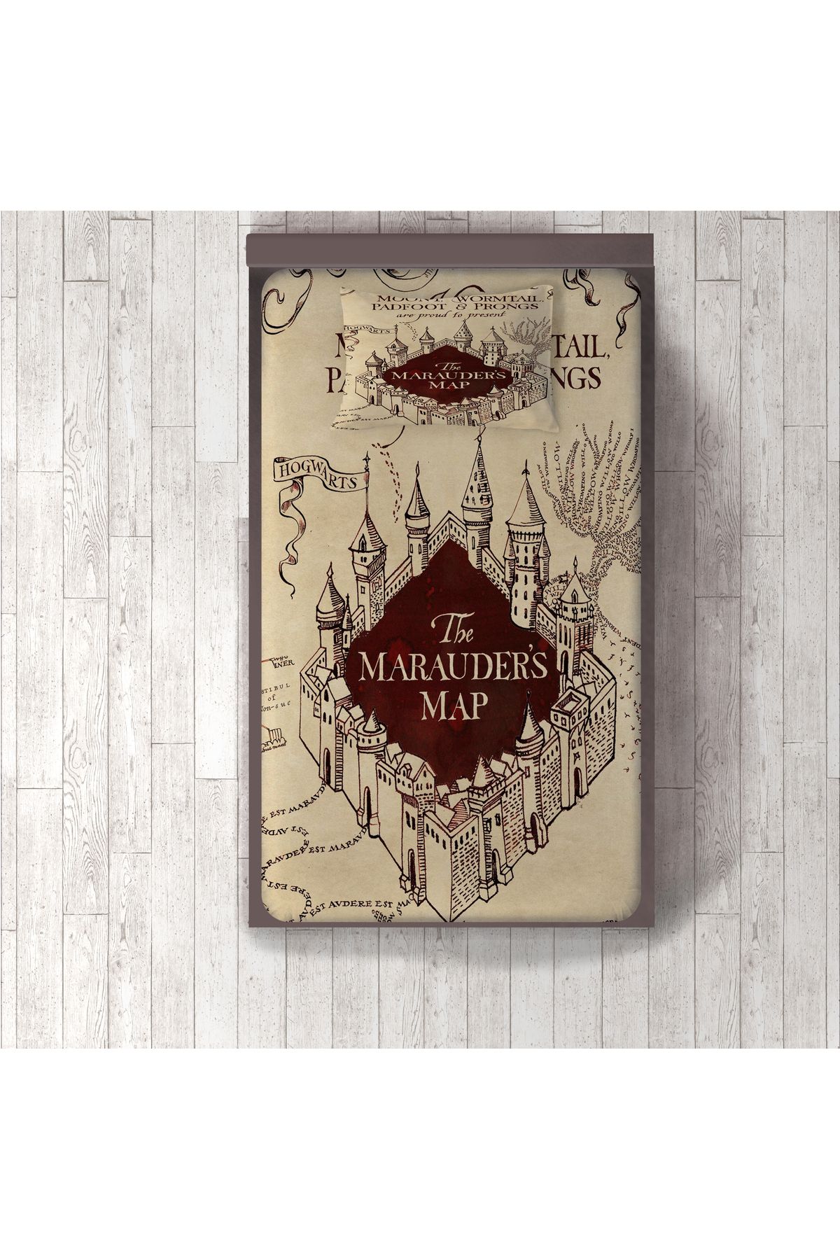adenkahome Harry Potter Marauders Map Desen, Kadife Dekoratif Yatak Örtüsü Seti