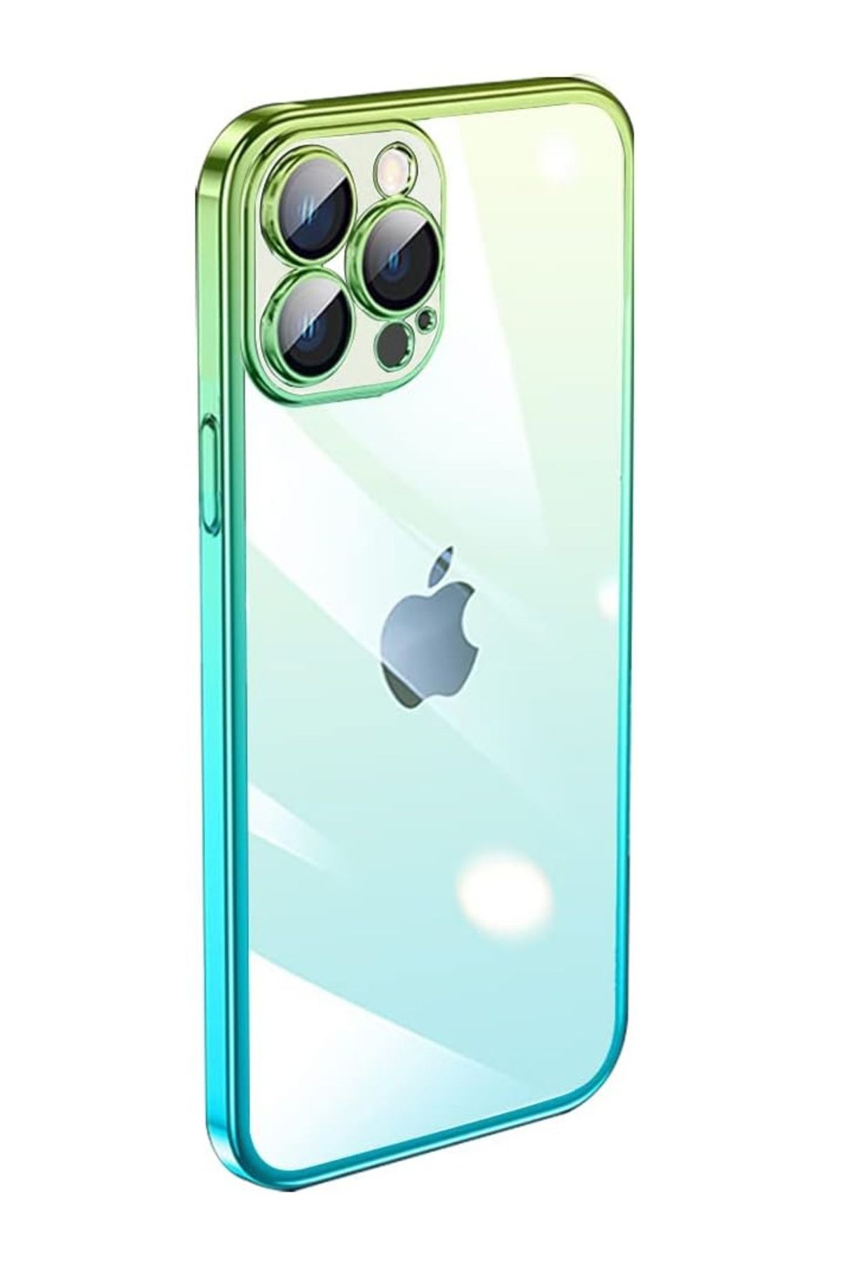 Mobilcadde iPhone 13 Pro Geçişli Kamera Korumalı Yeşil-Mavi Silikon Kılıf
