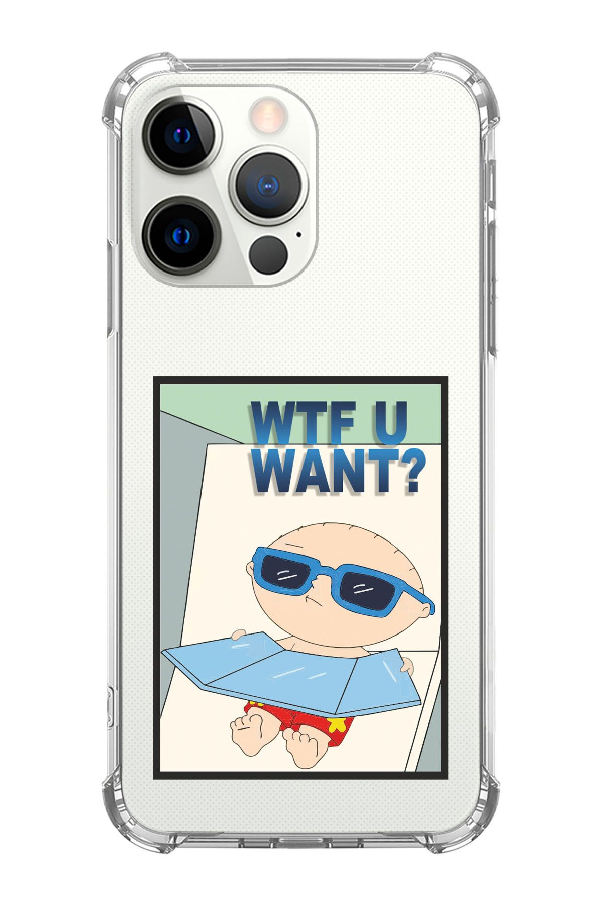 Rupti Iphone 15 PRO Uyumlu Darbe Emici Wtf U Want Tasarımlı Şeffaf Silikon Köşe Korumalı Olex Kılıfı