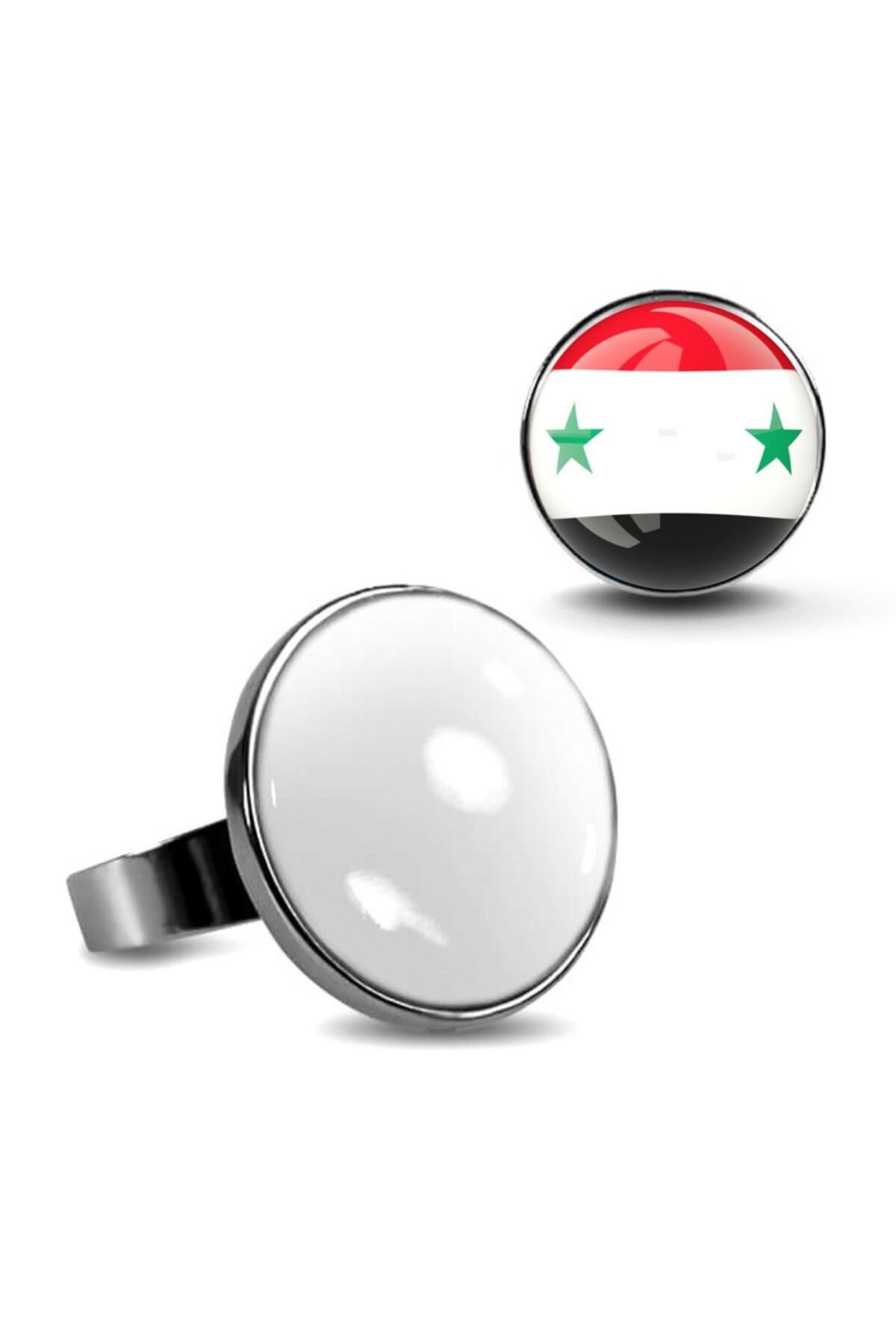 Market66 Suriye Bayrağı Yüzüğü Syria Bayrak 316l Paslanmaz Yuvarlak Yüzük 12-20 Ayarlanabilir