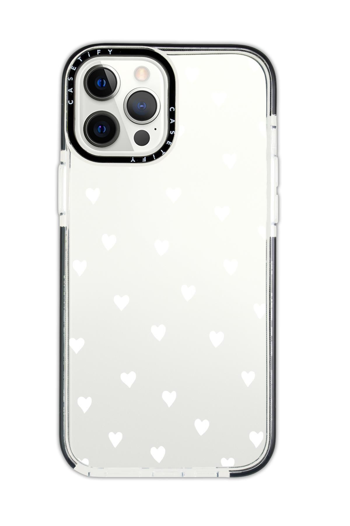 mooodcase iPhone 14 Pro Max Casetify Uyumlu Beyaz Kalpler Desenli Anti Shock Premium Silikonlu Siyah Kenar Det