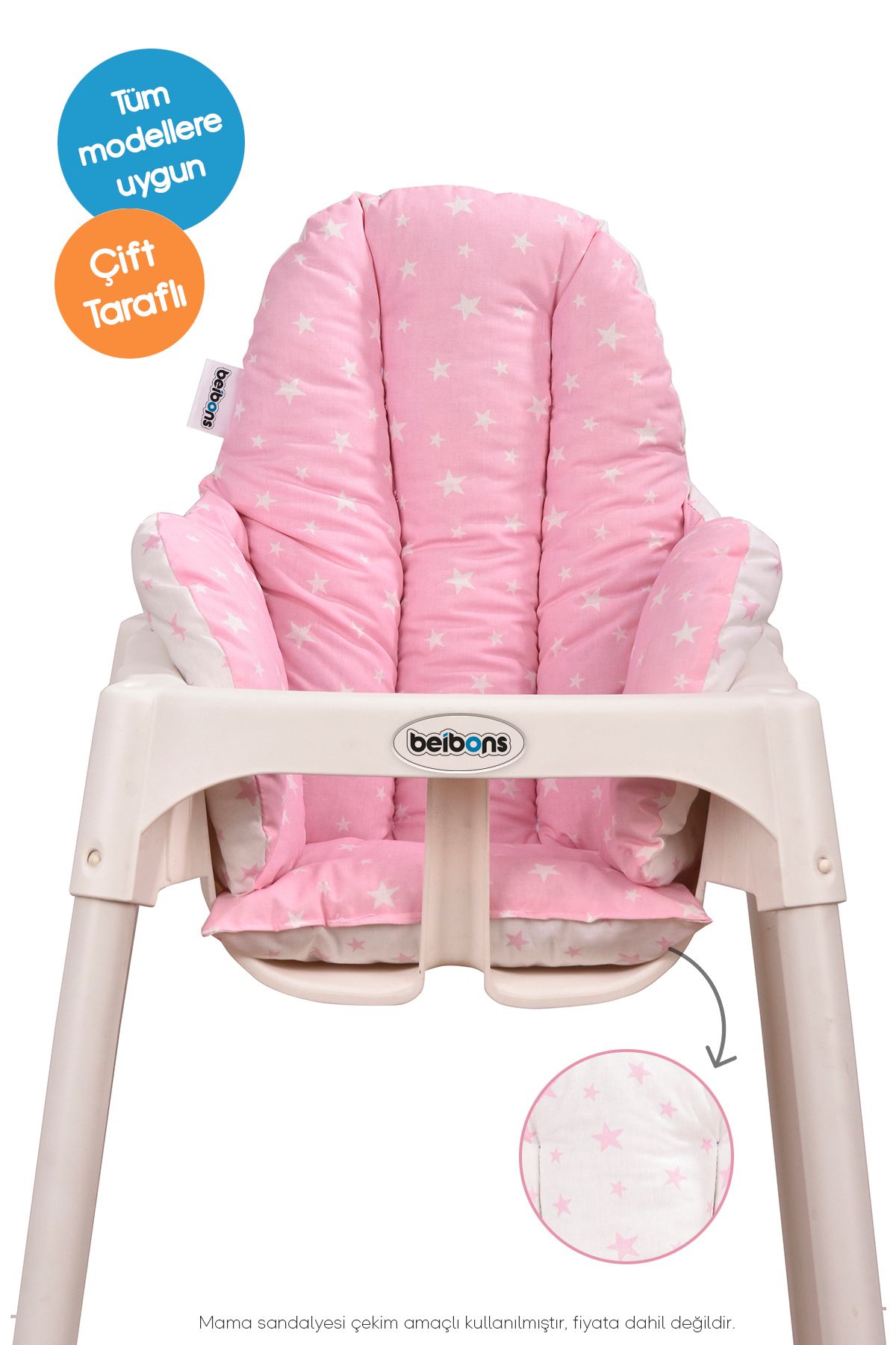 Beibons Çift Taraflı Bebek Mama Sandalyesi Minderi - Pamuklu Rahat Elyaf Dolgulu Mama Sandalyesi Yastığı