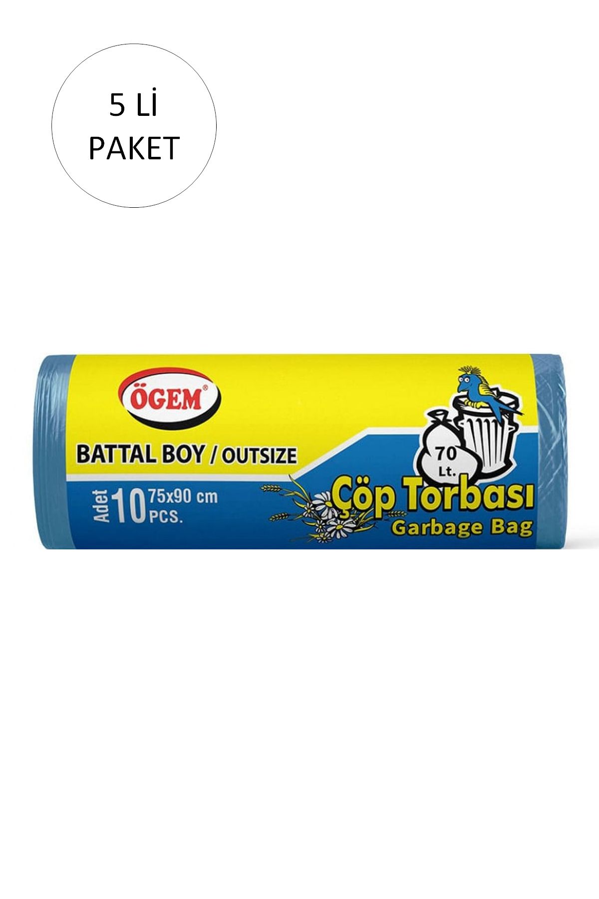 TREND Battal Boy Çöp Torbası 75 x 90 cm 10 Lu Rulo x 5 Paket = 50 Adet (Mavi)