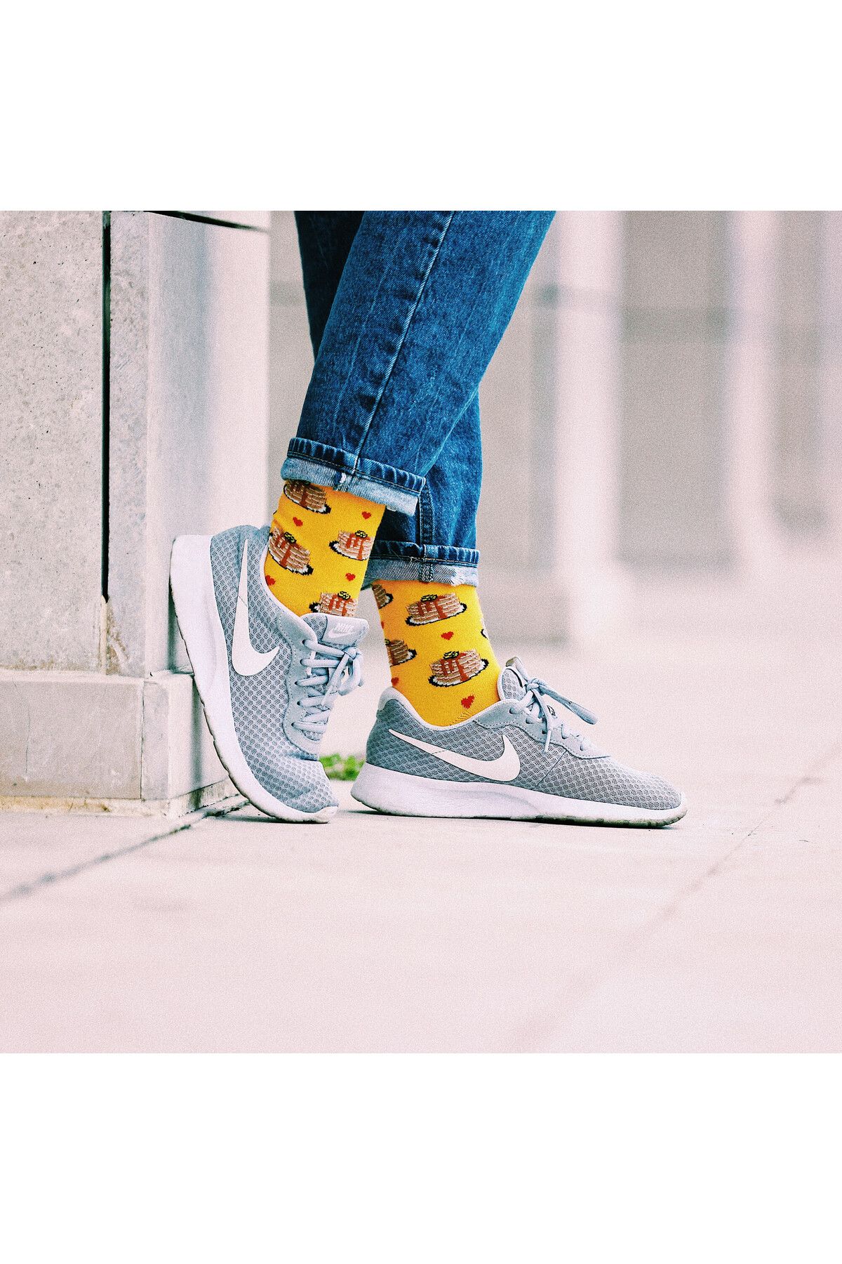 Colorcool Eğlenceli Renkli Pankek Kadın Sarı Soket Çorap