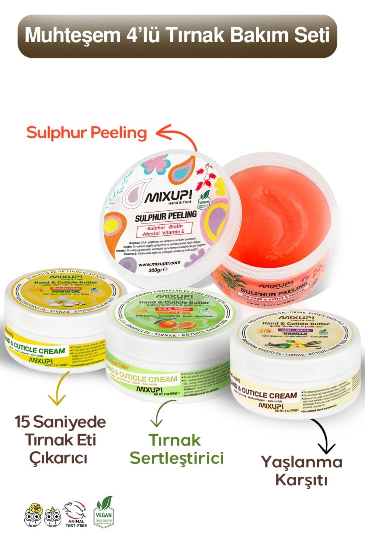 Mixup Muhteşem 4'lü Tırnak Bakımı Seti - Sulphur Peeling 300 Gr - Hand & Cutıcle Butter 56 gr