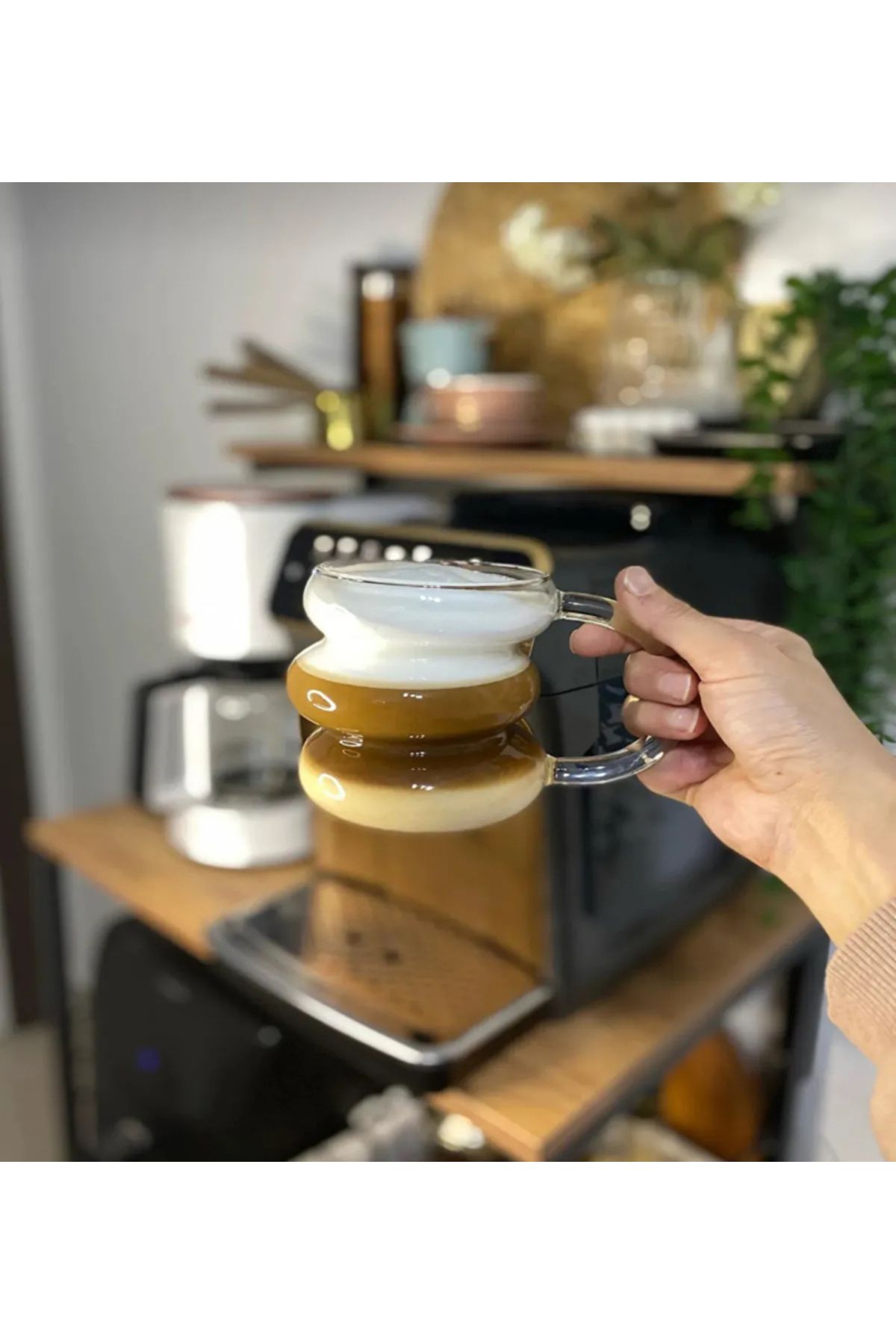 PEGA HOME Isıya Dayanıklı Kulplu Asimetrik Şerit Dev Bardak Kahve Sunum Kokteyl Bardağı