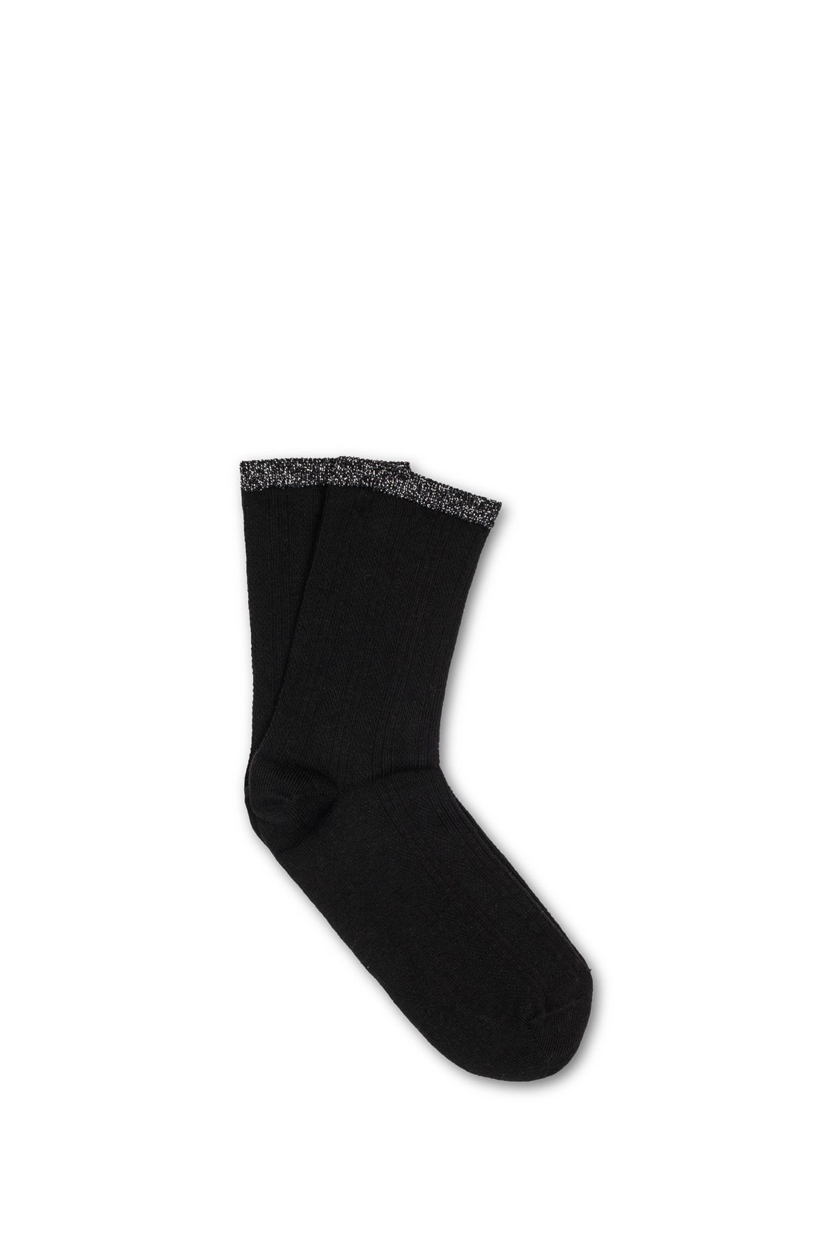 Mavi Bileği Simli Siyah Soket Çorap 196512-900