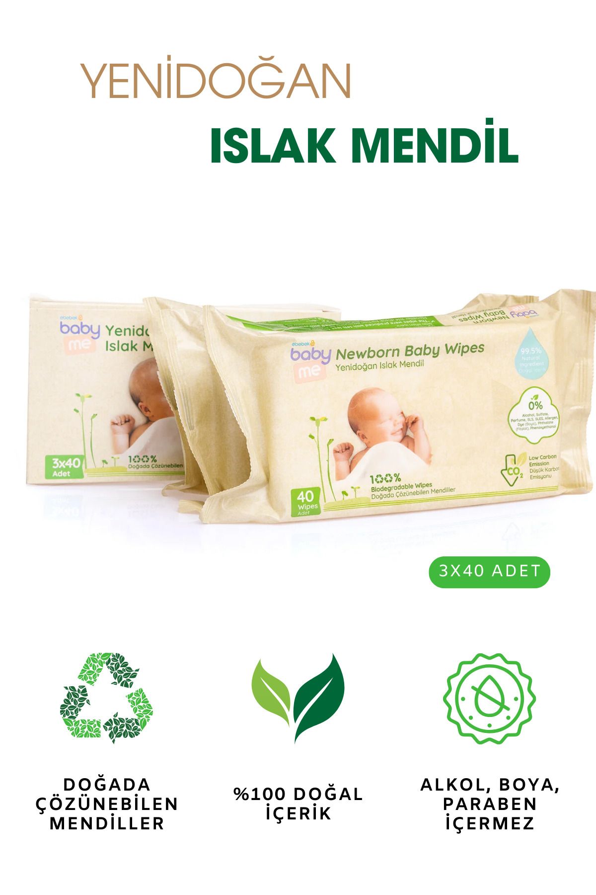 Baby Me Organic Yenidoğan Islak Havlu 3x40 (120 Yaprak)