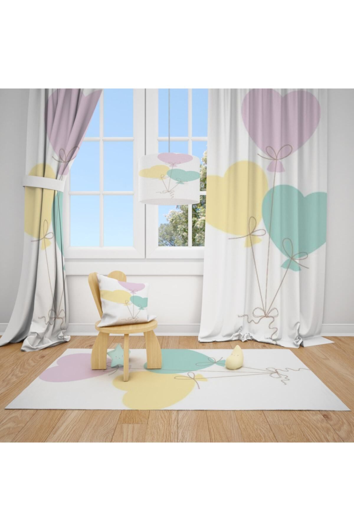 CİCİ ODAM 2 Kanat Renkli Balonlar Çocuk Bebek Odası Perdesi Fon Perde