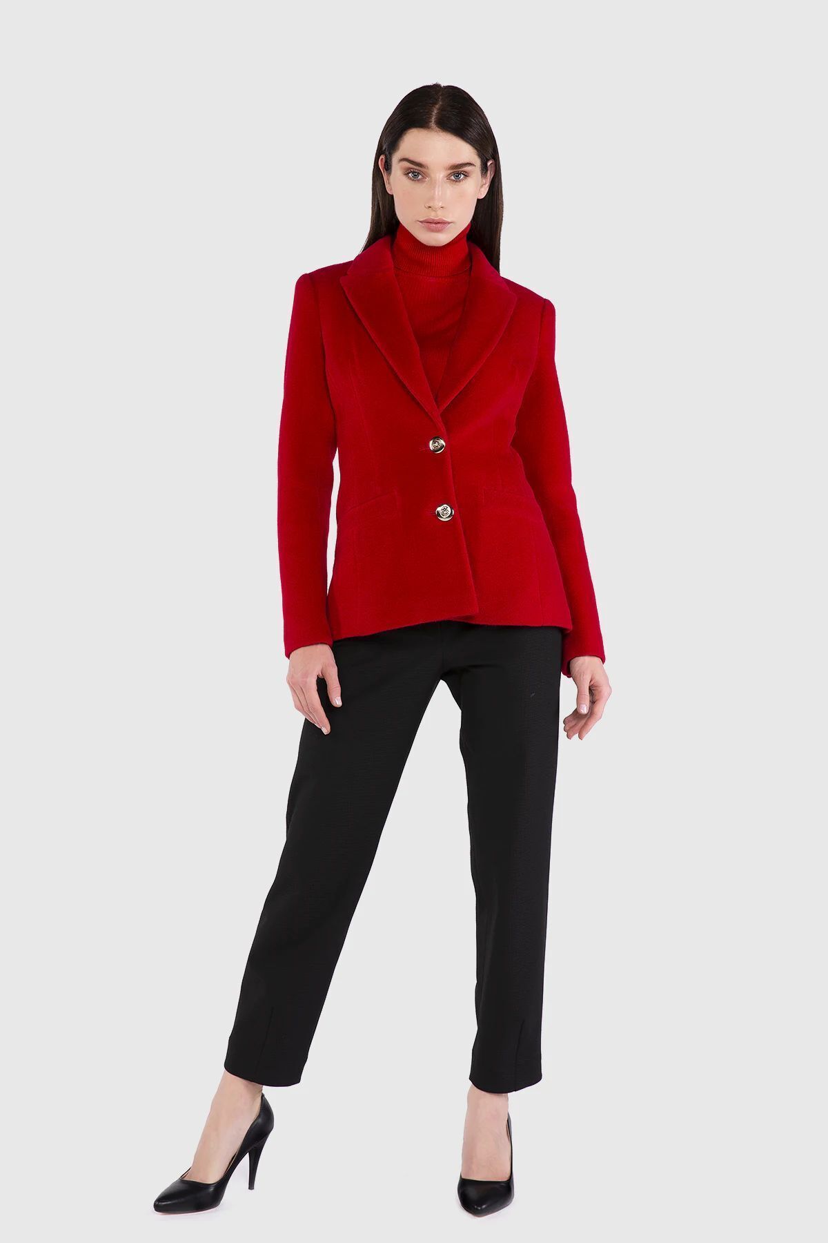 GIZIA Metal Düğmeli Kaşe Kumaş Blazer Kırmızı Ceket