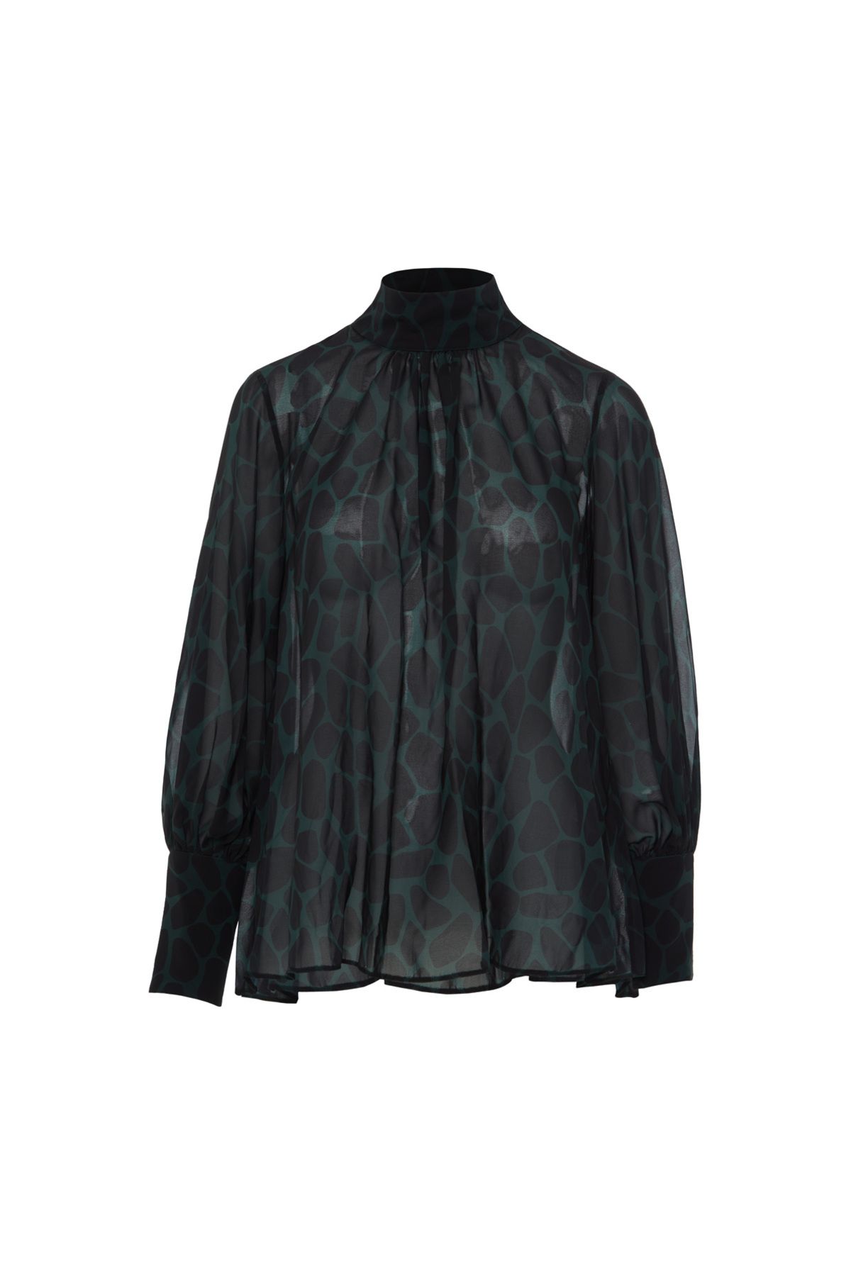GIZIA Yeşil Desenli Transparan Siyah Bluz