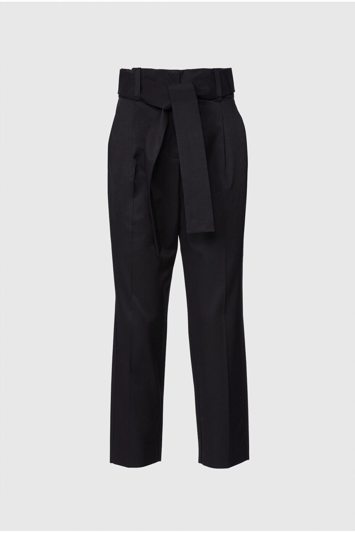 GIZIA Yüksek Bel Kuşaklı Bilek Boy Siyah Pantolon