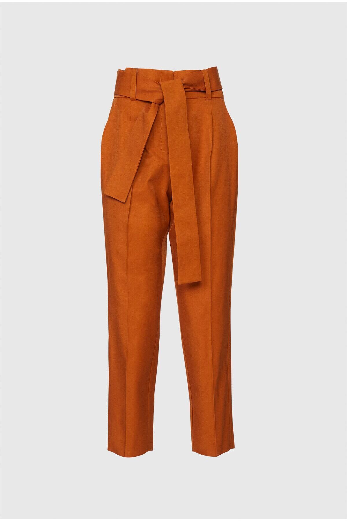 GIZIA Yüksek Bel Kuşaklı Bilek Boy Tarçın Rengi Pantolon