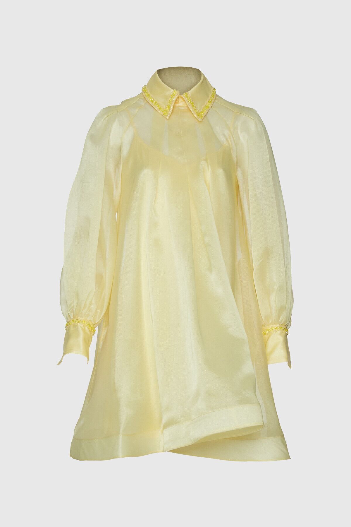 GIZIA Işleme Detaylı Organze Mini Sarı Elbise