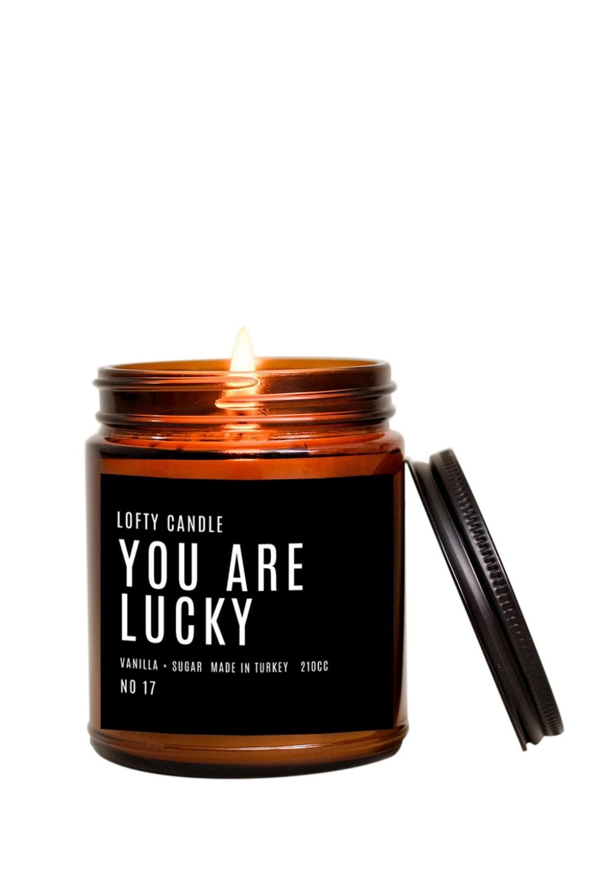 Lofty You Are Lucky Siyah Etiket Amber Kavanoz Mum Dekor Aromaterapi Rahatlatıcı Vanilya Kokusu 210 gr