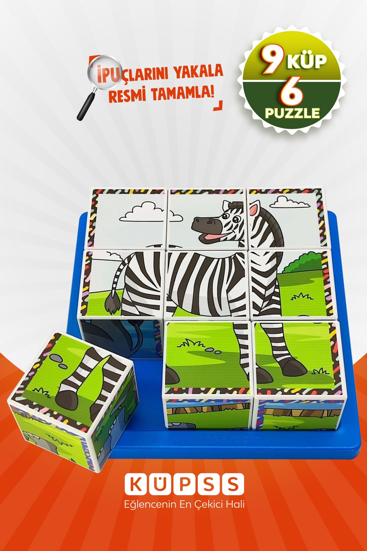 KÜPSS 6 Farklı Safari Hayvanları Eğitici 3d Küp Puzzle Geometrik Zeka - 3 4 5 6 Yaş Eğitici Oyuncak
