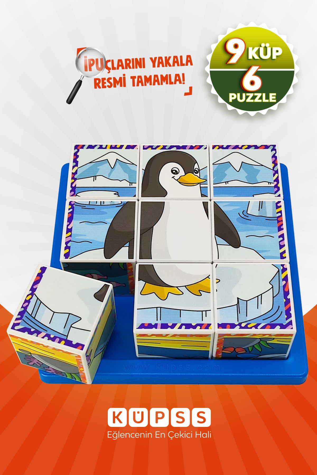 KÜPSS 6 Farklı Deniz Hayvanları 3d Küp Puzzle - Geometrik Zeka - 3 4 5 6 Yaş Eğitici Oyuncak