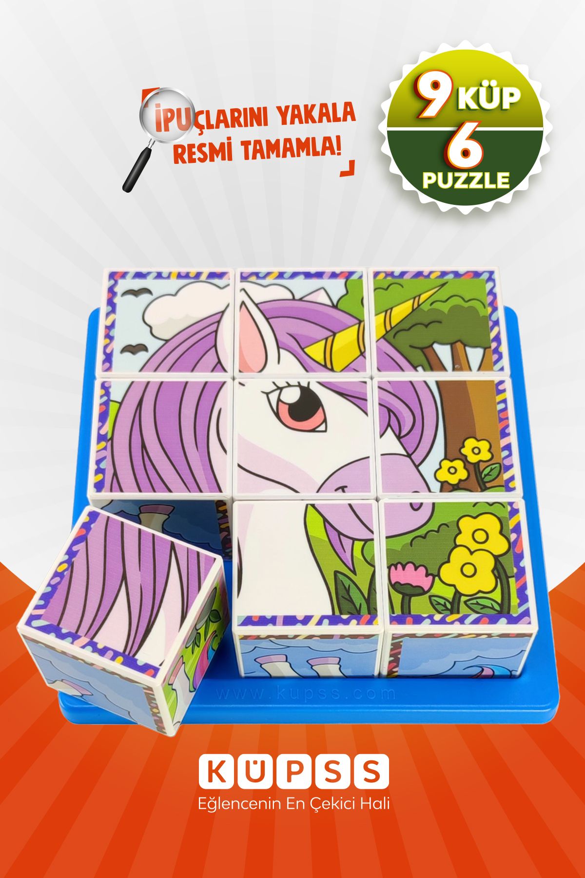 KÜPSS 6 Farklı Yapboz Unicorn 3d Küp Puzzle Rubik Küp 9 Küp 3 4 5 6 Yaş Eğitici Oyuncak Zeka Geliştirici