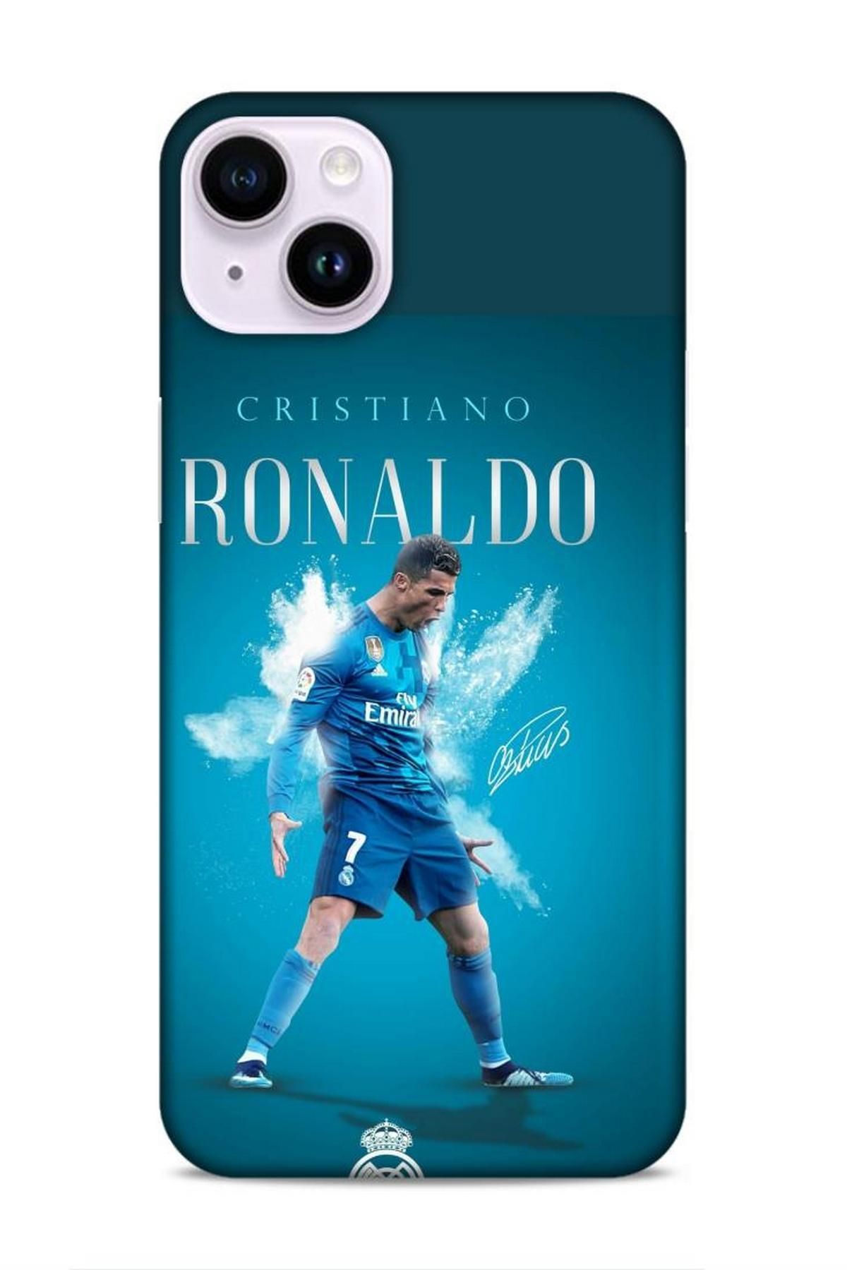 Lopard Apple iPhone 14 Plus Riksos Futbolcular 11 Cristiano Ronaldo Mavi 4K Baskılı Kılıf