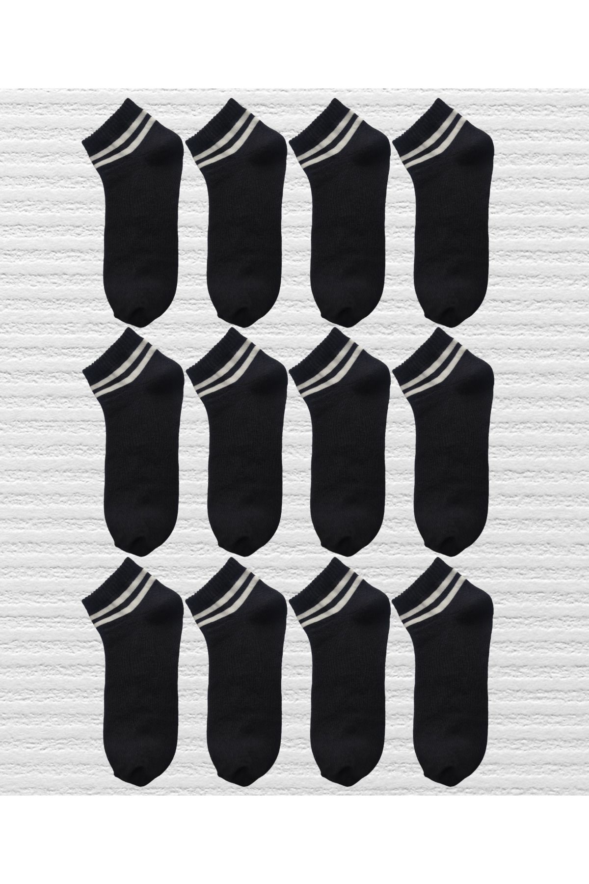 KAYSSOCK 12 Çift Unisex Şeritli Siyah Patik Çorap