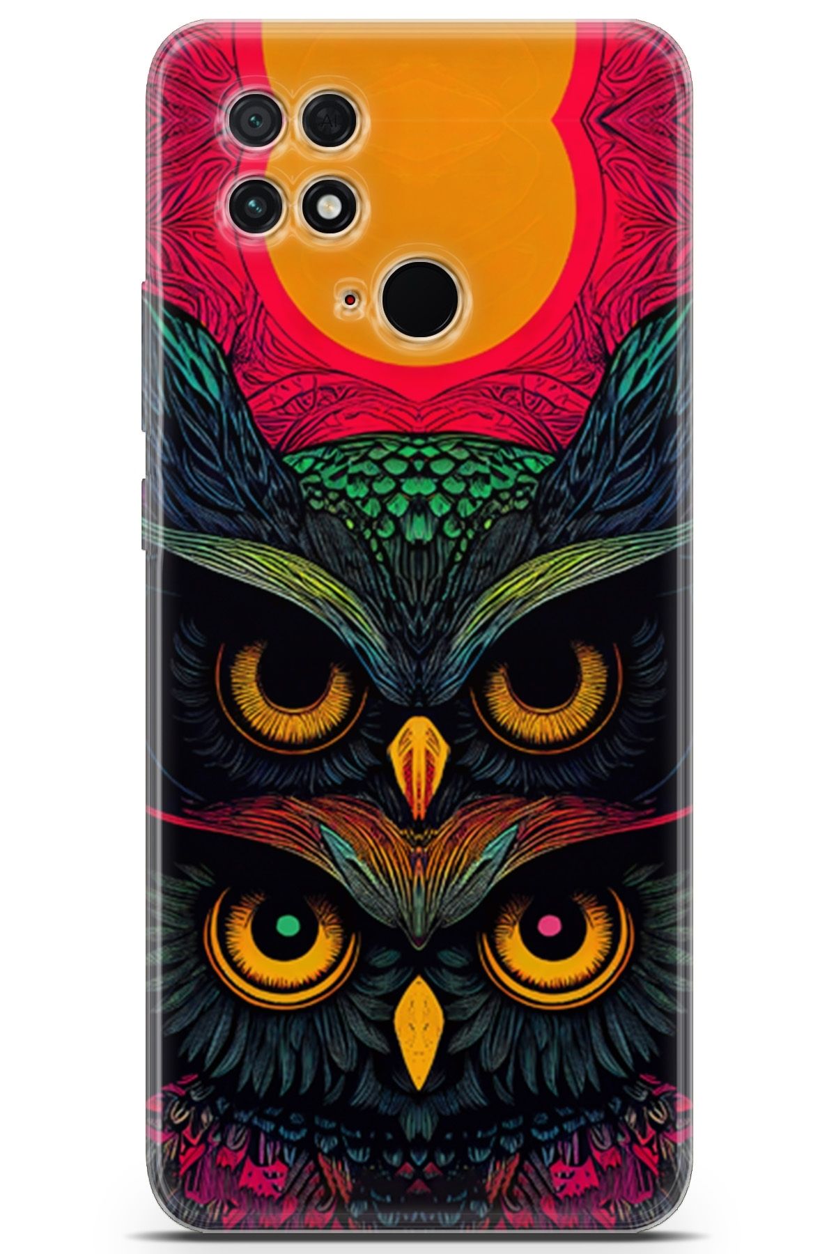 Lopard Xiaomi Poco C40 Uyumlu Kılıf Milano 16 Baykuş Mandalası Hediyelik Kılıf Sarı