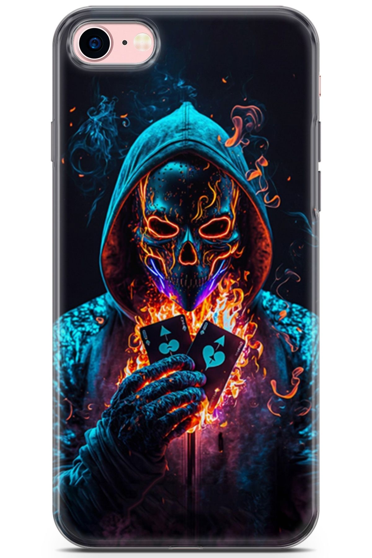Lopard Apple Iphone 7 - 8 Uyumlu Kılıf Milano 30 Ateşli Maske Kenarları Şeffaf Kapak Mavi