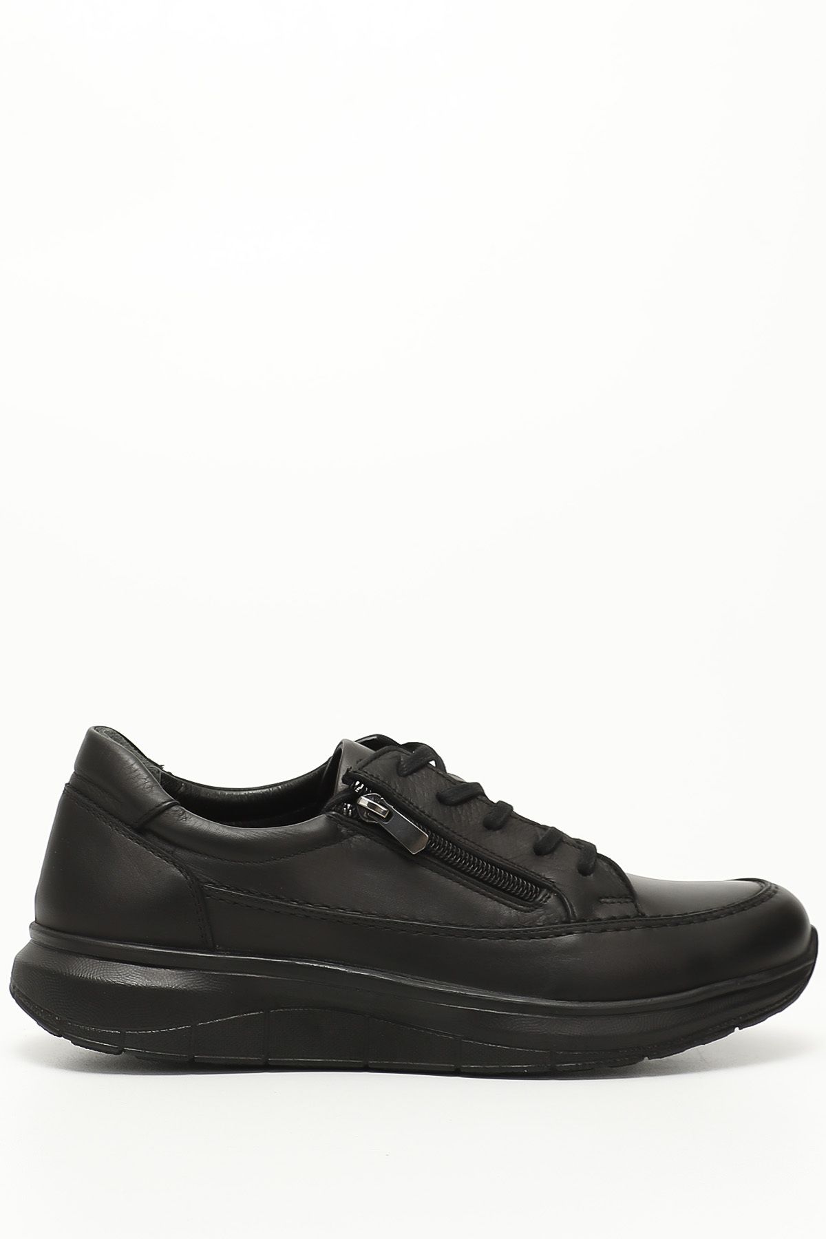 GÖNDERİ(R) Siyah Gön Hakiki Deri Yuvarlak Burun Günlük Bağcıklı Erkek Sneaker 42660