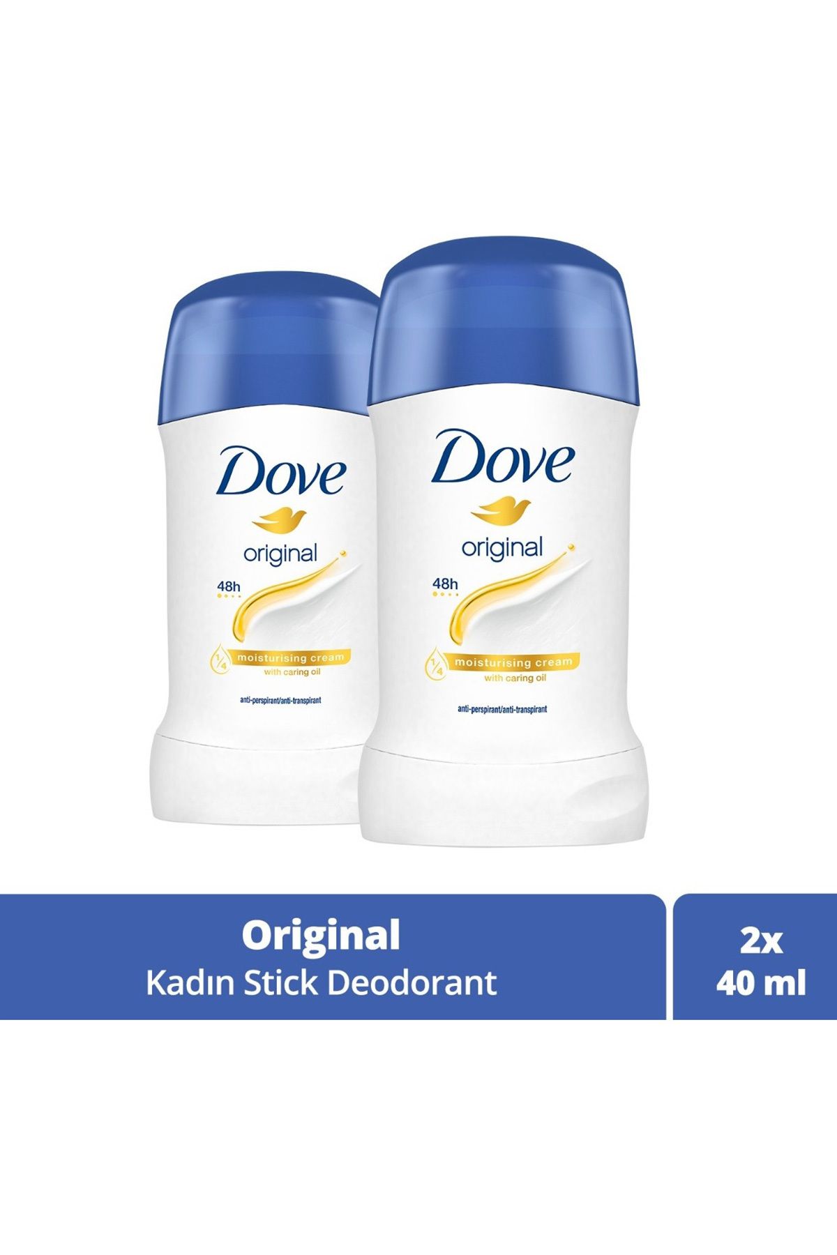 Dove Kadın Stick Deodorant Original 1/4 Nemlendirici Krem Etkili 40ml x2 Adet