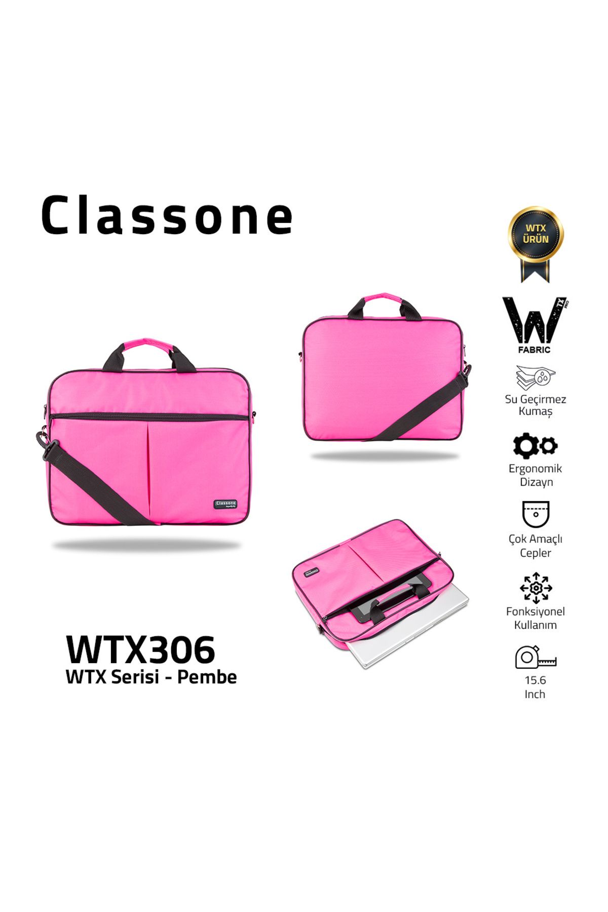 Classone Wtx306 Wtxpro serisi 15.6 Inch Uyumlu Su Geçirmez Kumaş Macbook, Laptop , Notebook El Çantası
