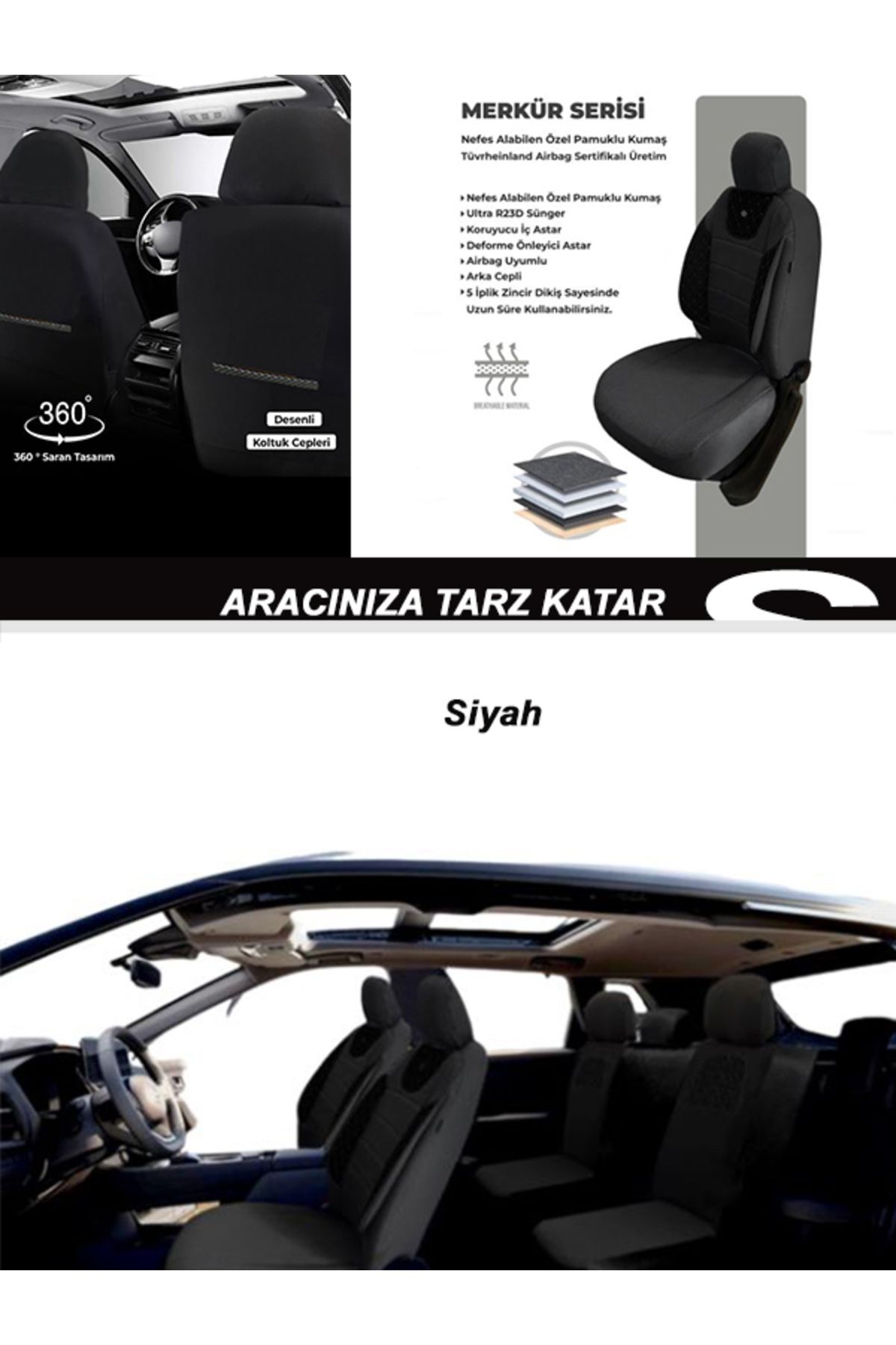 KURRA STORE Lotus Eclat  Uyumlu merkür Desen Oto Koltuk araba Kılıfı SİYAH Model