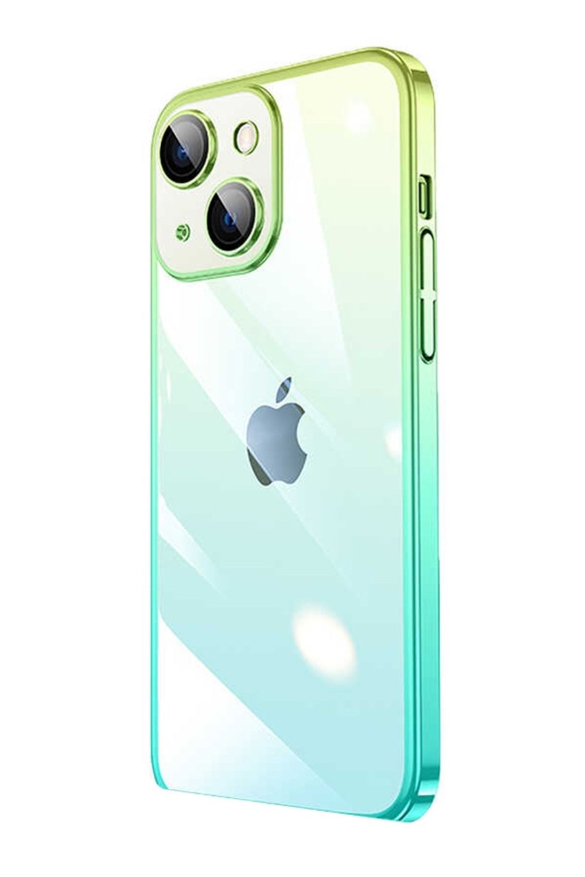 Mobilcadde iPhone 14 Geçişli Kamera Korumalı Mavi-Yeşil Silikon Kılıf