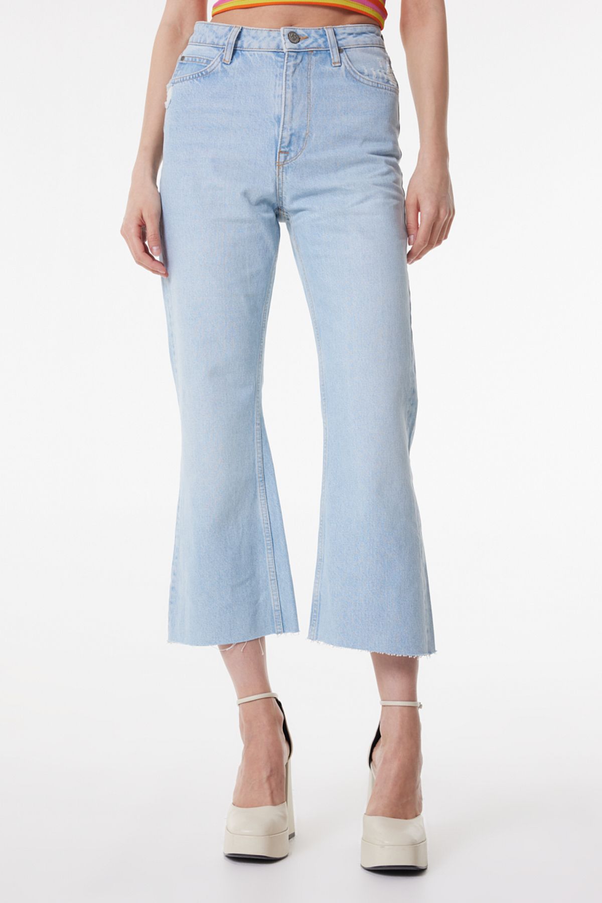 Lee Stella A Line Flare Fit Çok Yüksek Bel Ispanyol Paça %100 Pamuk Mavi Kadın Jean Denim Kot Pantolon