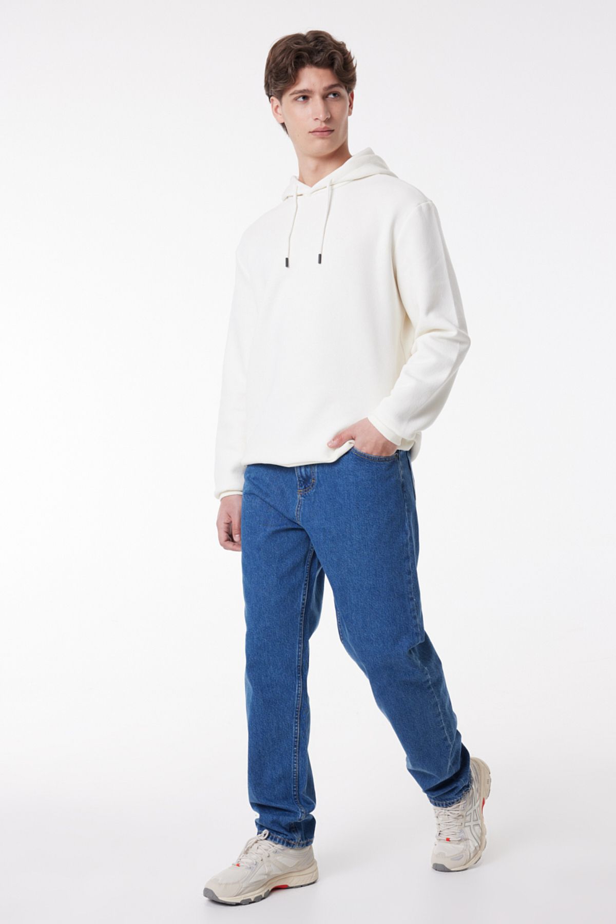 Lee Regular Fit Normal Kesim Kırık Beyaz Erkek Kapüşonlu Sweatshirt