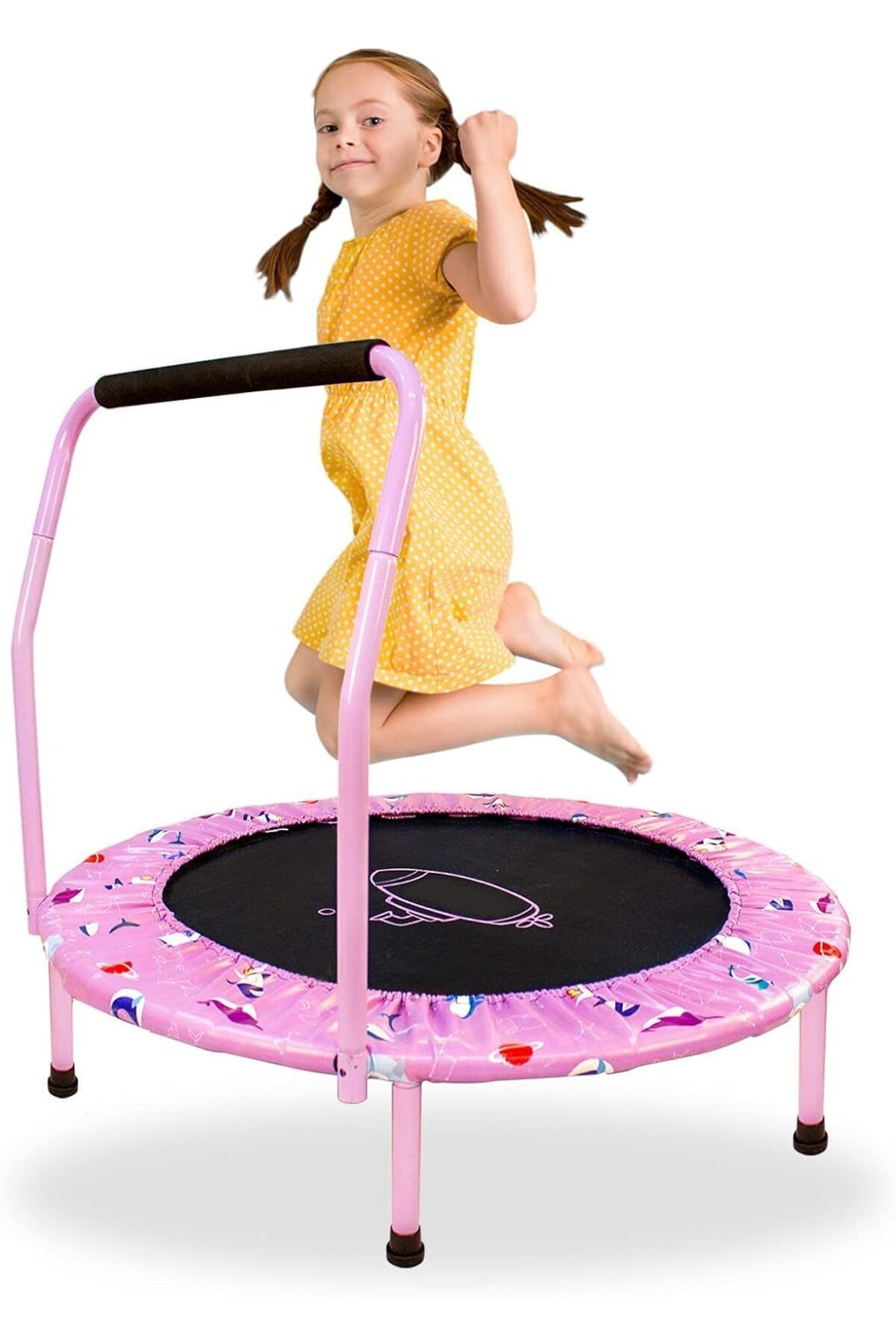 NUKied Mini Trambolin - Ayarlanabilir Saplı ve Güvenli Çocuk Egzersiz ve Oyun Trambolini