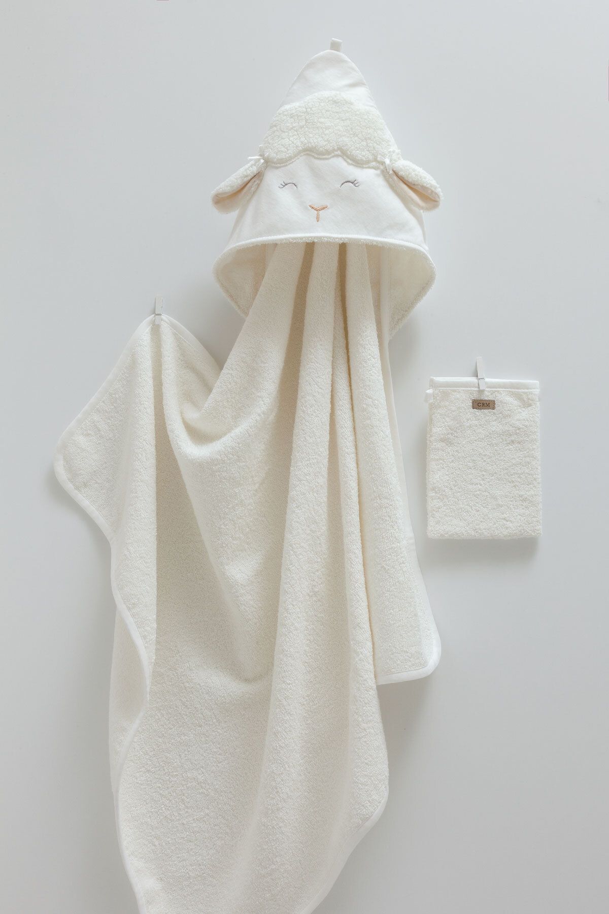 Caramell Towel Spring Collection %100 Pamuk Kuzulu Ekru Keseli Kız Bebek Banyo Havlusu