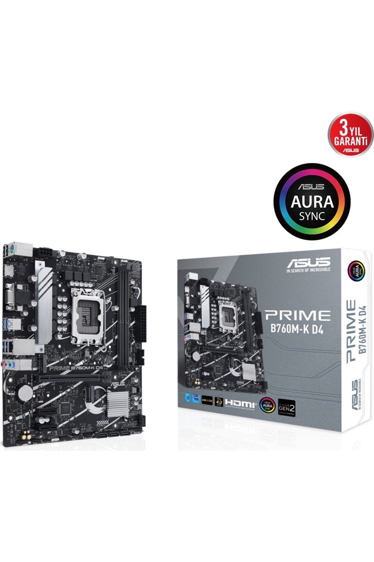 ASUS Prıme B760M-K D4 Intel B760 LGA1700 Ddr4 5333 HDMI VGA 2x M2 Usb3.2 Aura Rgb 2.5gbit Lan Mat