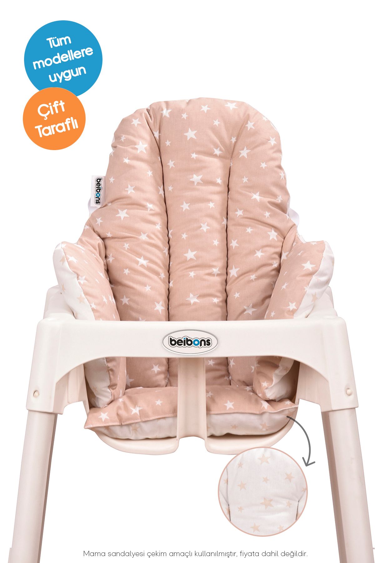 Beibons Çift Taraflı Bebek Mama Sandalyesi Minderi - Pamuklu Rahat Elyaf Dolgulu Mama Sandalyesi Yastığı