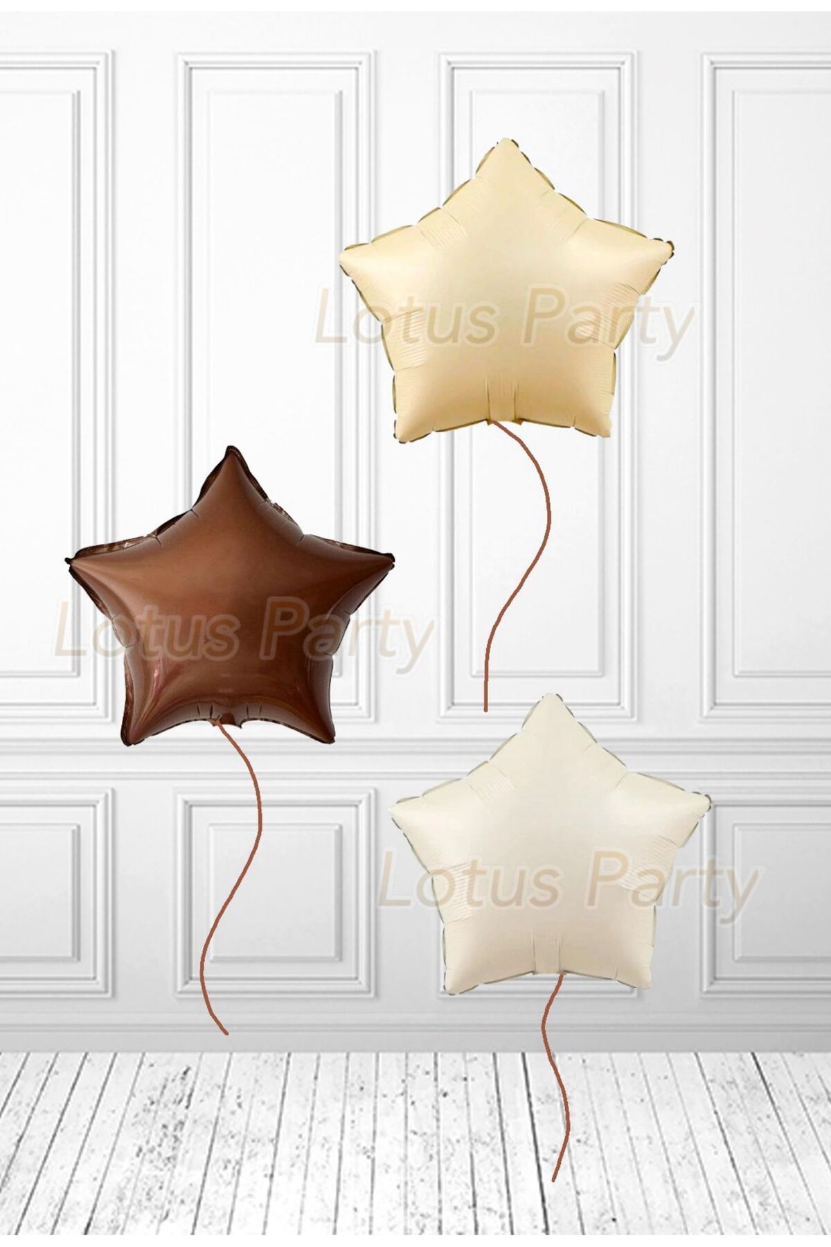 LOTUS PARTY Retro Yıldız Set Kahverengi Yıldız Balon Karamel Renk Yıldız Balon Krem Renk Yıldız Balon 3 Adet