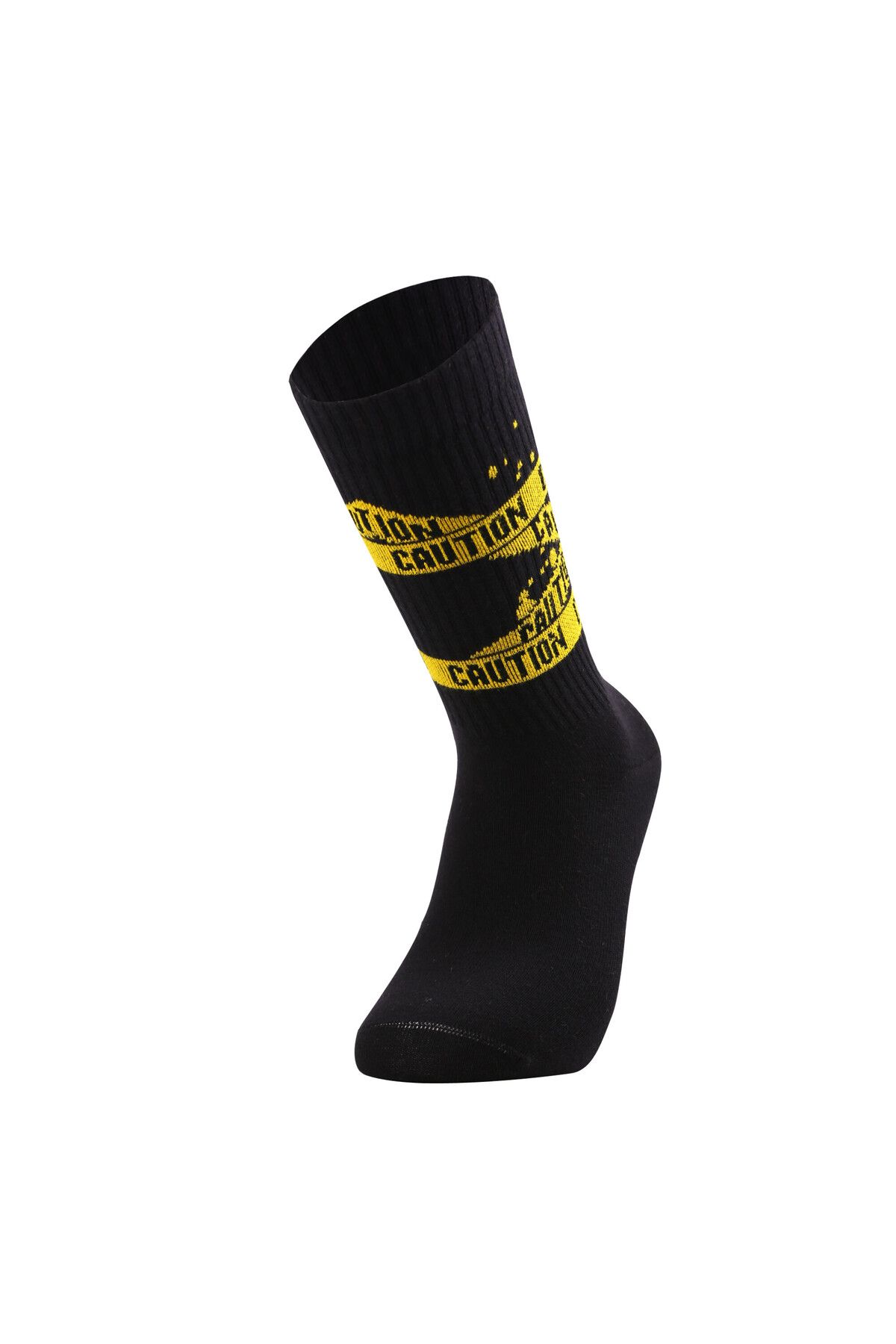 Colorcool Fitilli Spor Caution Yazılı Erkek Siyah Spor Çorap